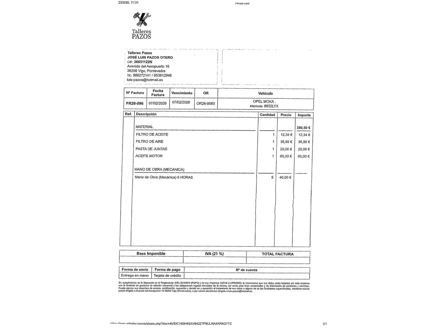 Foto del mantenimiento del Opel Mokka Opel Mokka 1.2 T Edition (100 CV)