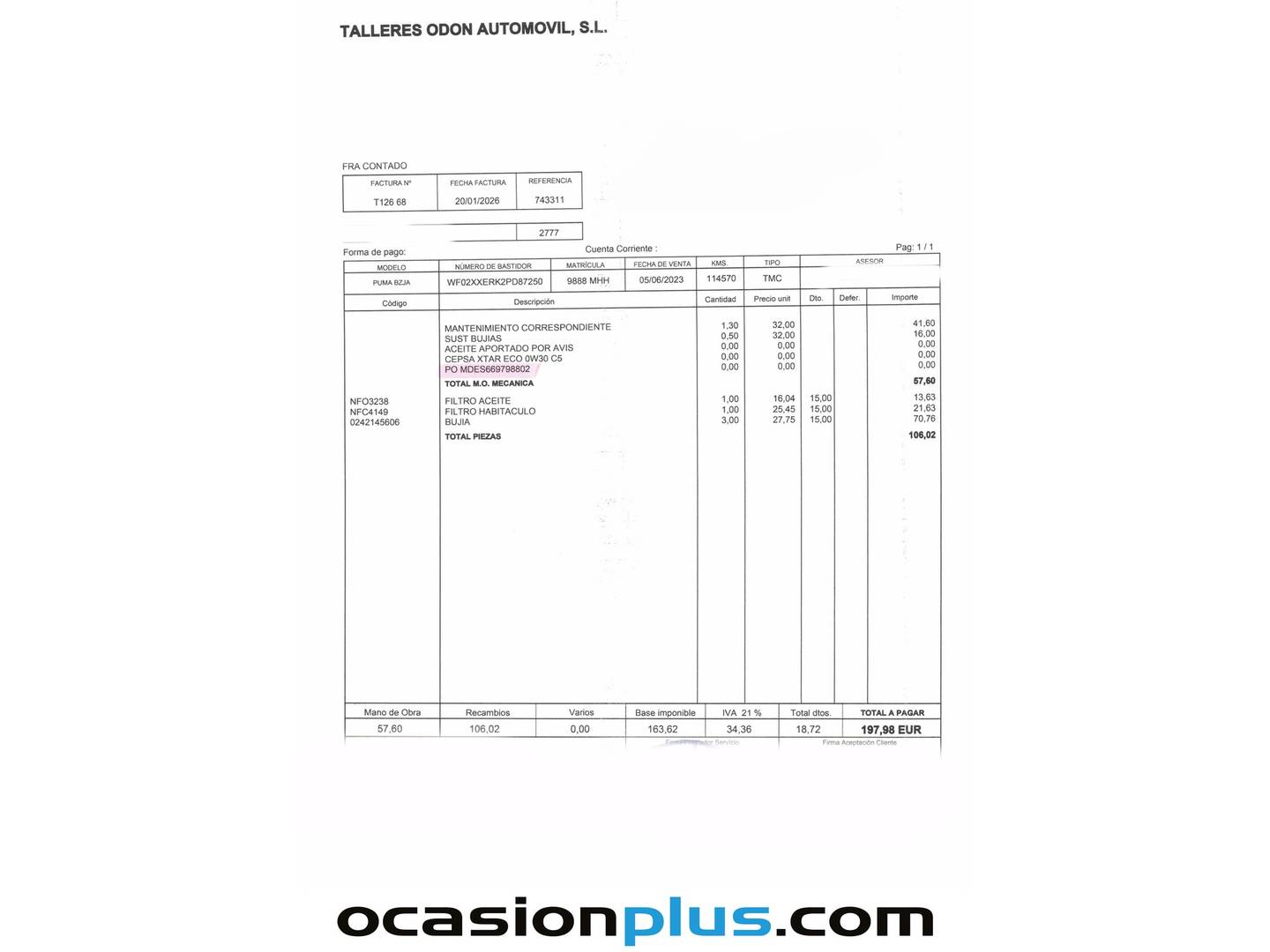 Foto del mantenimiento del Ford Puma Ford Puma 1.0 EcoBoost MHEV ST-Line X (155 CV)