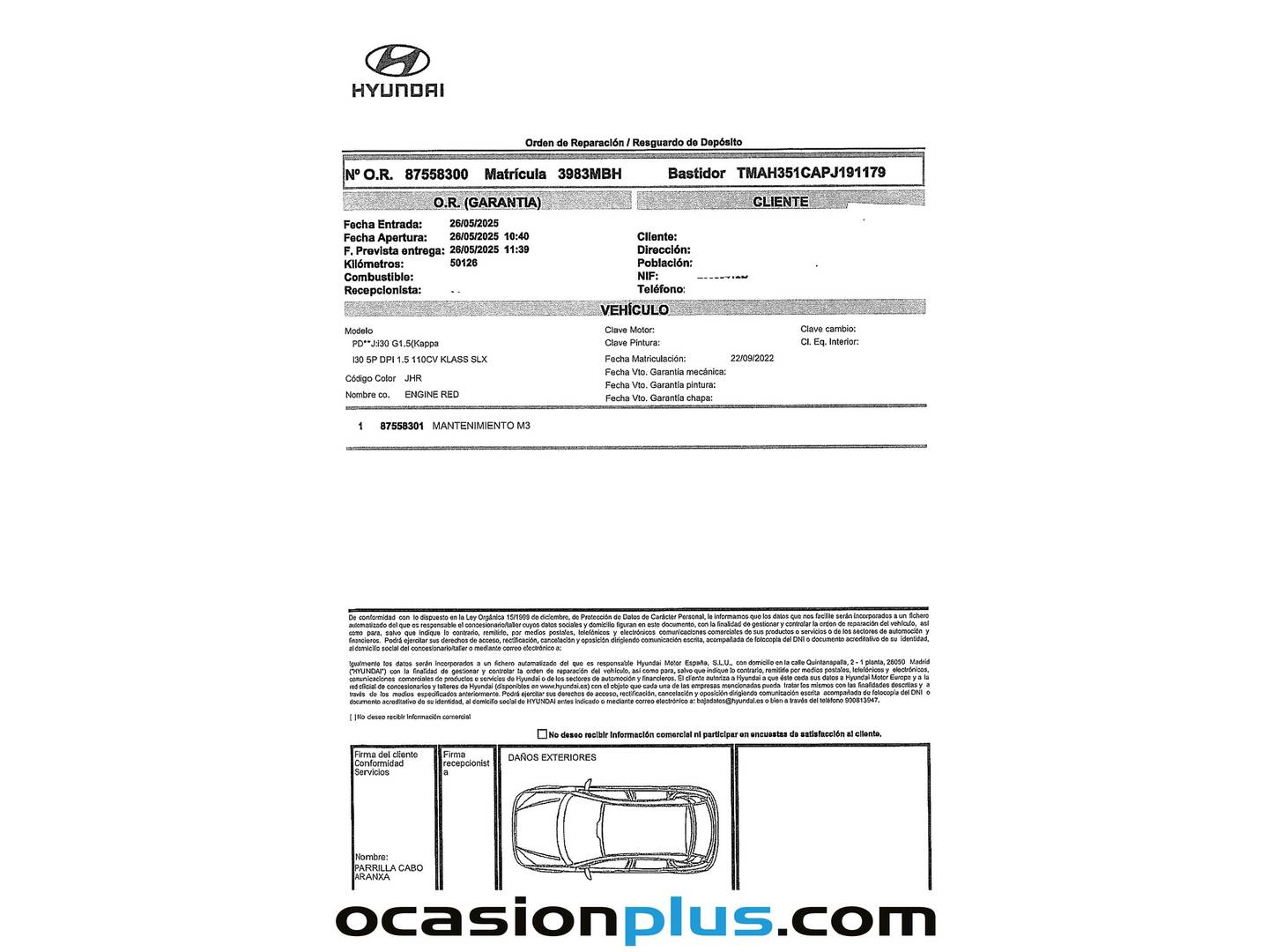 Foto del mantenimiento del Hyundai i30 Hyundai i30 1.5 DPI Klass SLX (110 CV)