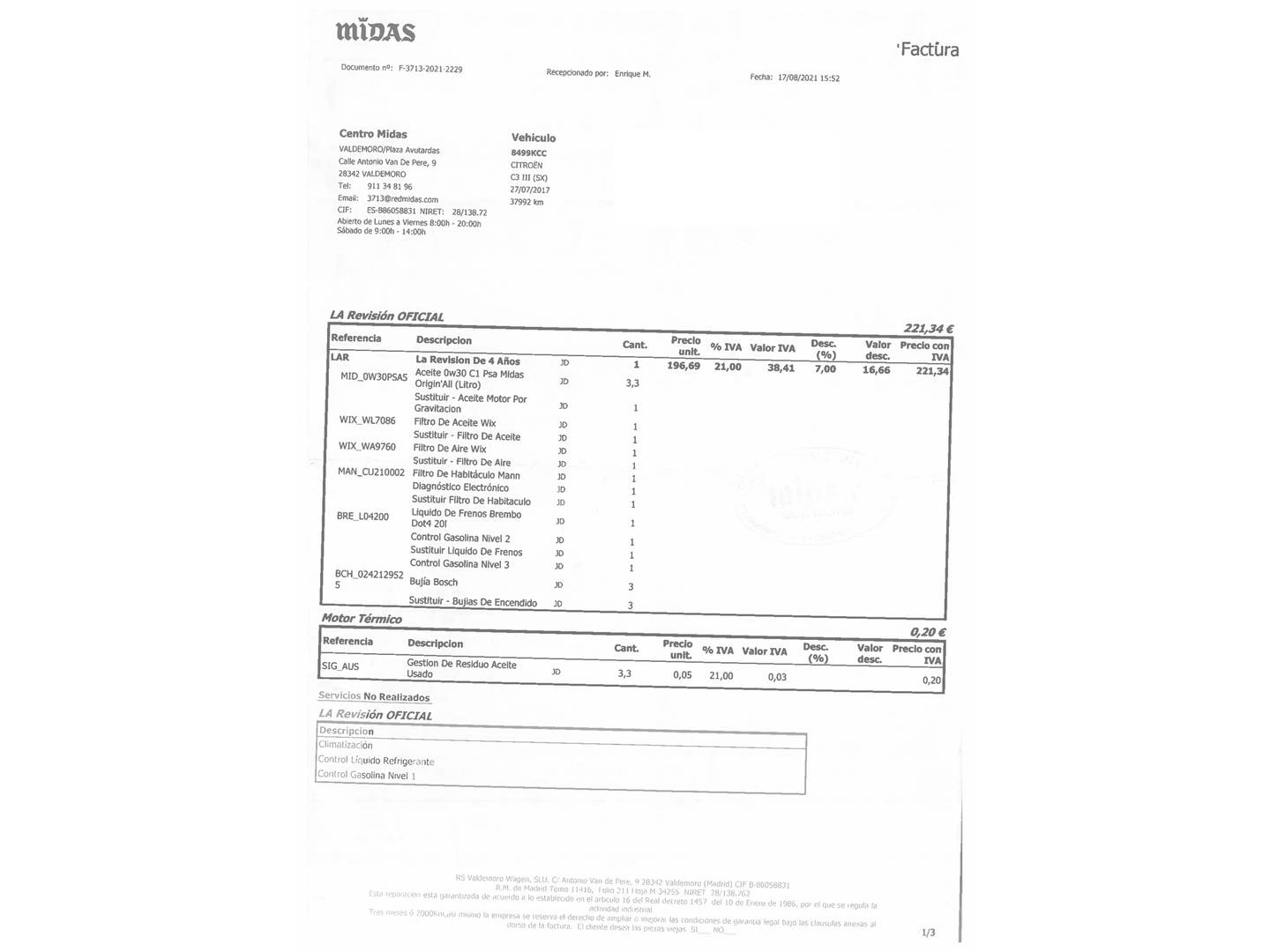 Foto del mantenimiento del Citroën C3 Citroën C3 PureTech 82 Feel (83 CV)