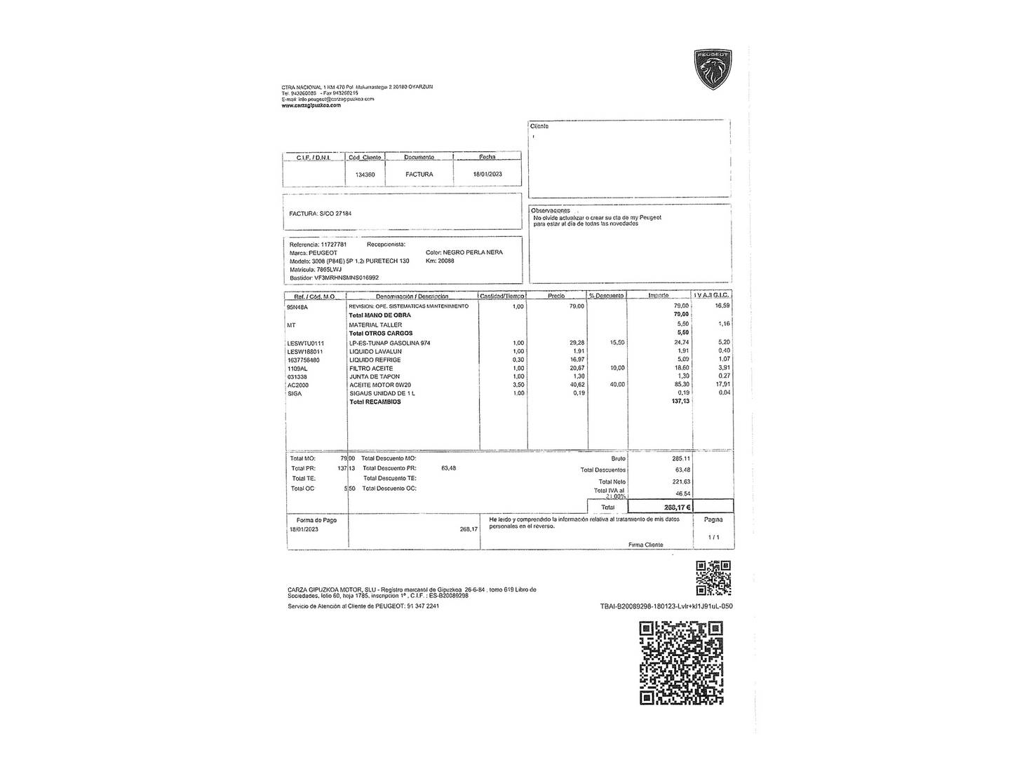 Foto del mantenimiento del Peugeot 3008 Peugeot 3008 PureTech 130 S&S Allure Pack (130 CV)