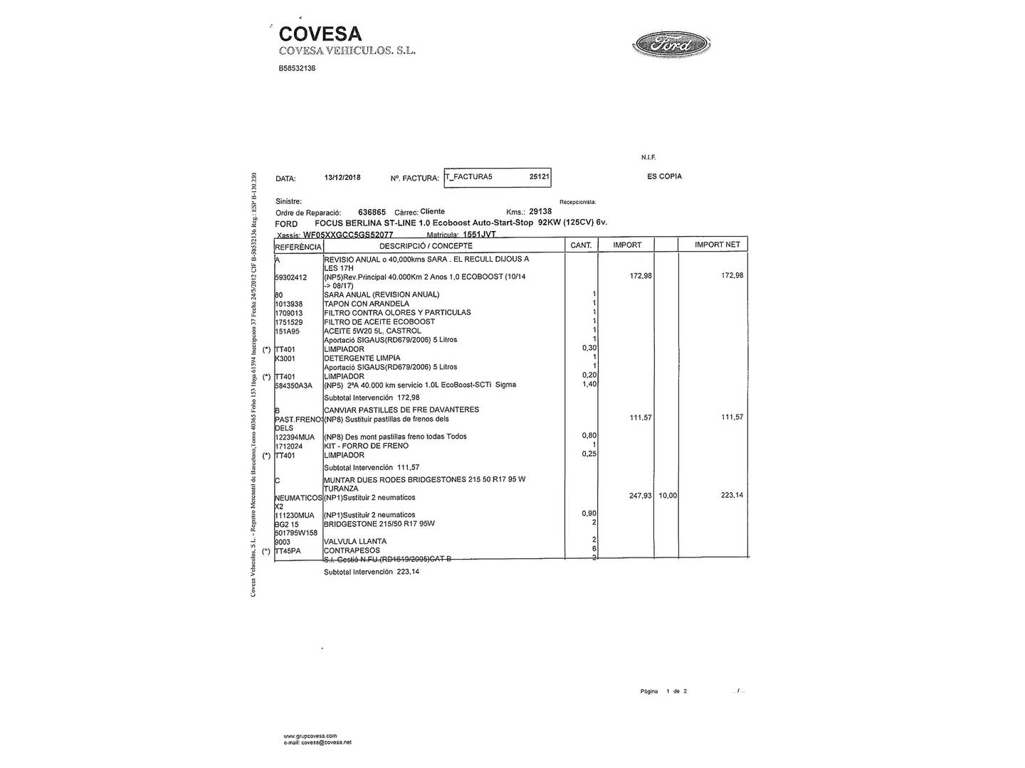 Foto del mantenimiento del Ford Focus Ford Focus 1.0 Ecoboost S&S ST-Line (125 CV)