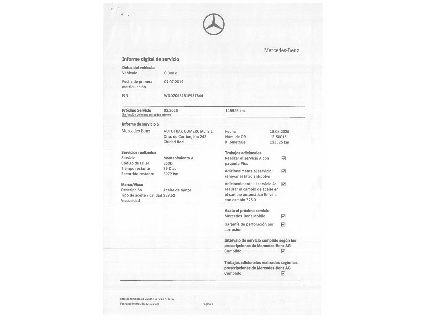 Foto del mantenimiento del Mercedes Clase C Mercedes Clase C C Coupe 300 (245 CV) Pack AMG