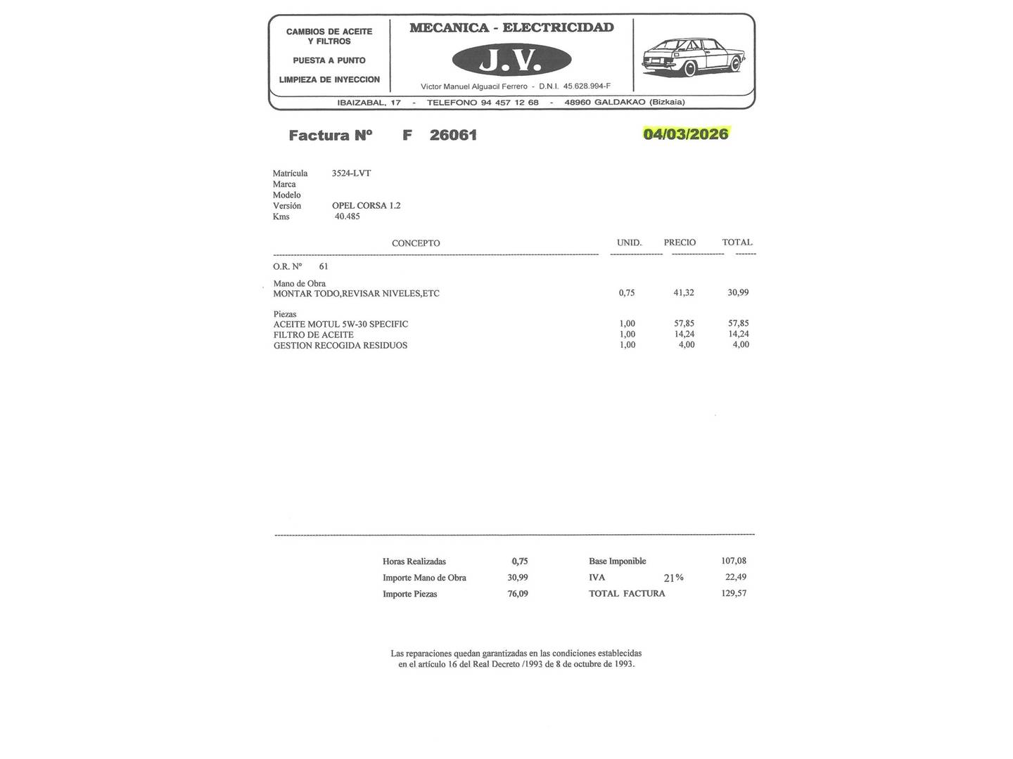 Foto del mantenimiento del Opel Corsa Opel Corsa 1.2 Turbo XHL Elegance (100 CV)