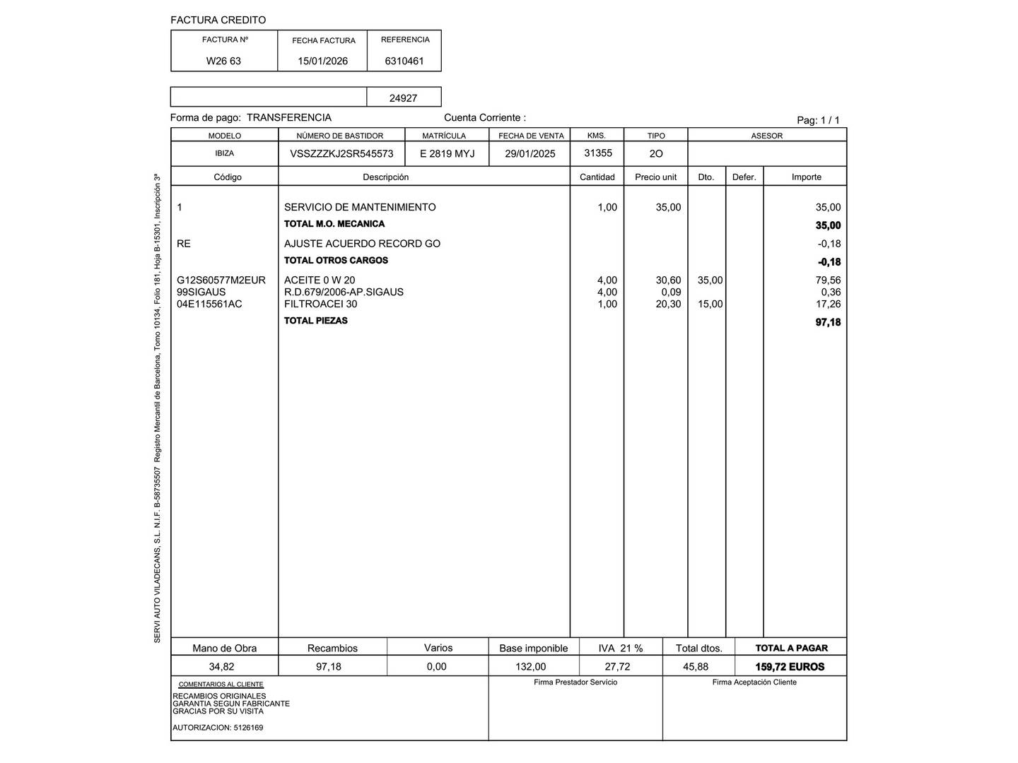 Foto del mantenimiento del Seat Ibiza Seat Ibiza 1.0 TSI S&S Xcellence (115 CV)
