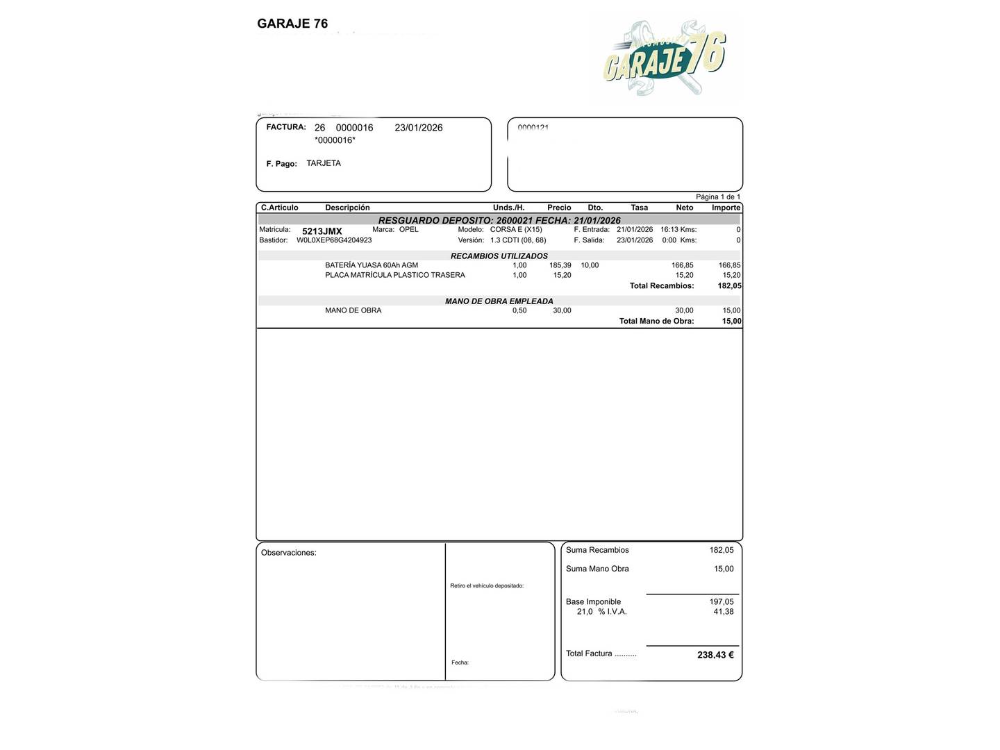 Foto del mantenimiento del Opel Corsa Opel Corsa 1.3 CDTi Selective (75 CV)