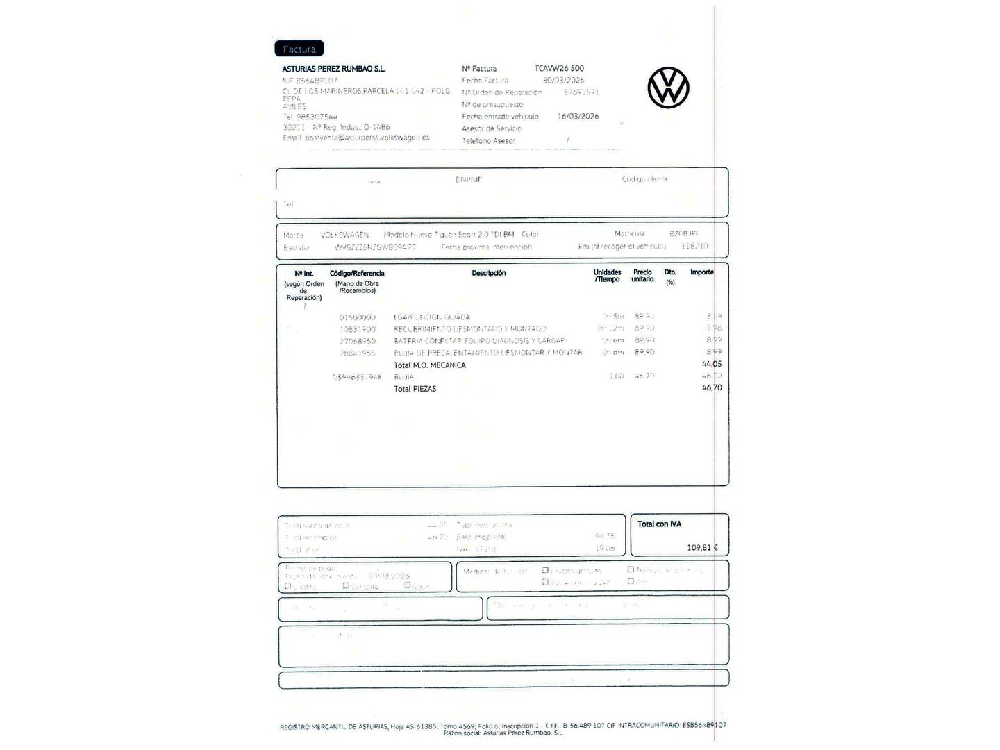 Foto del mantenimiento del Volkswagen Tiguan Volkswagen Tiguan Sport 2.0 TDI BMT 4Motion (150 CV) DSG