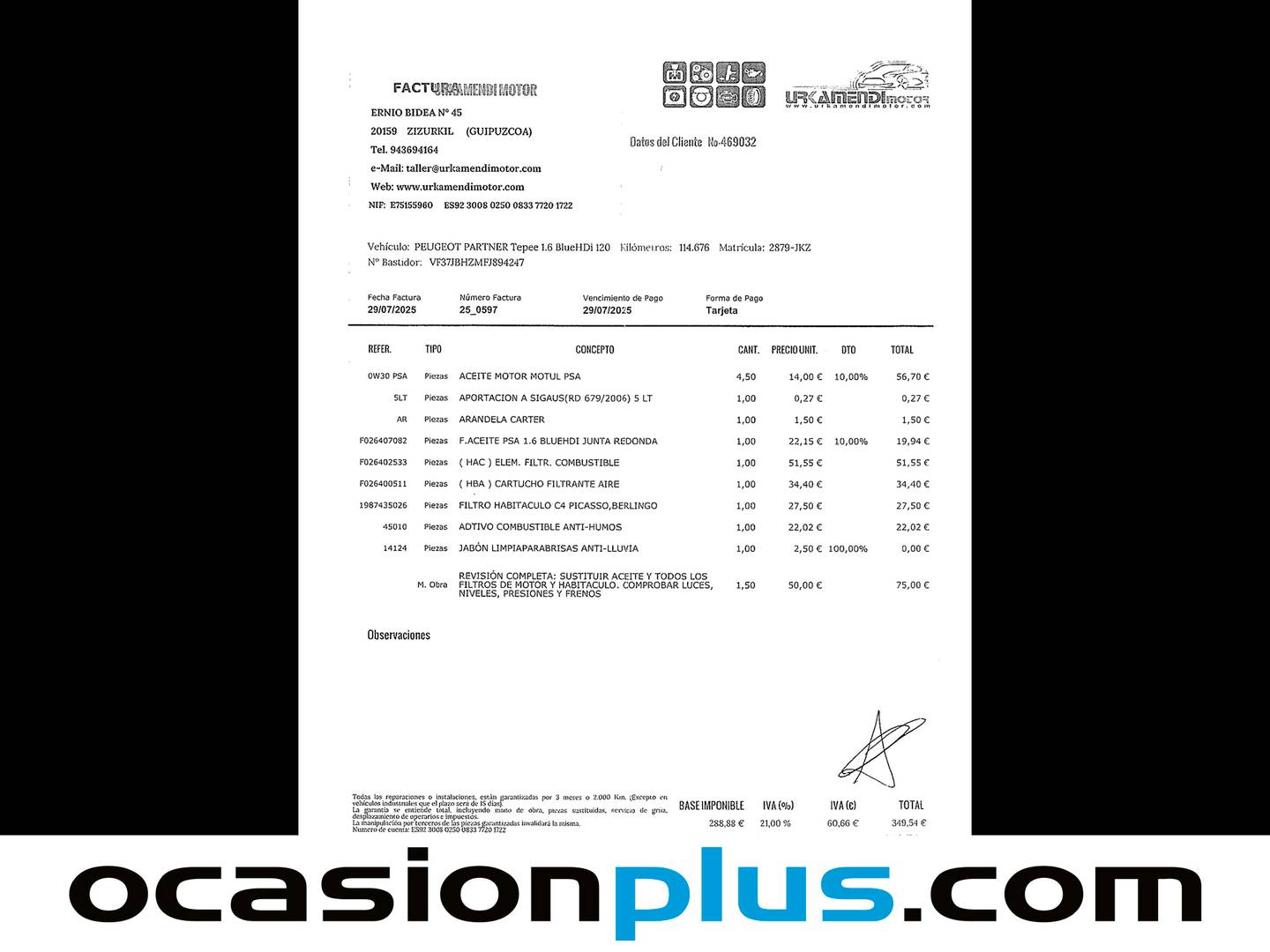 Foto del mantenimiento del Peugeot Partner Peugeot Partner Tepee Combi 1.6 BlueHDI Outdoor BlueHDi (120 CV)