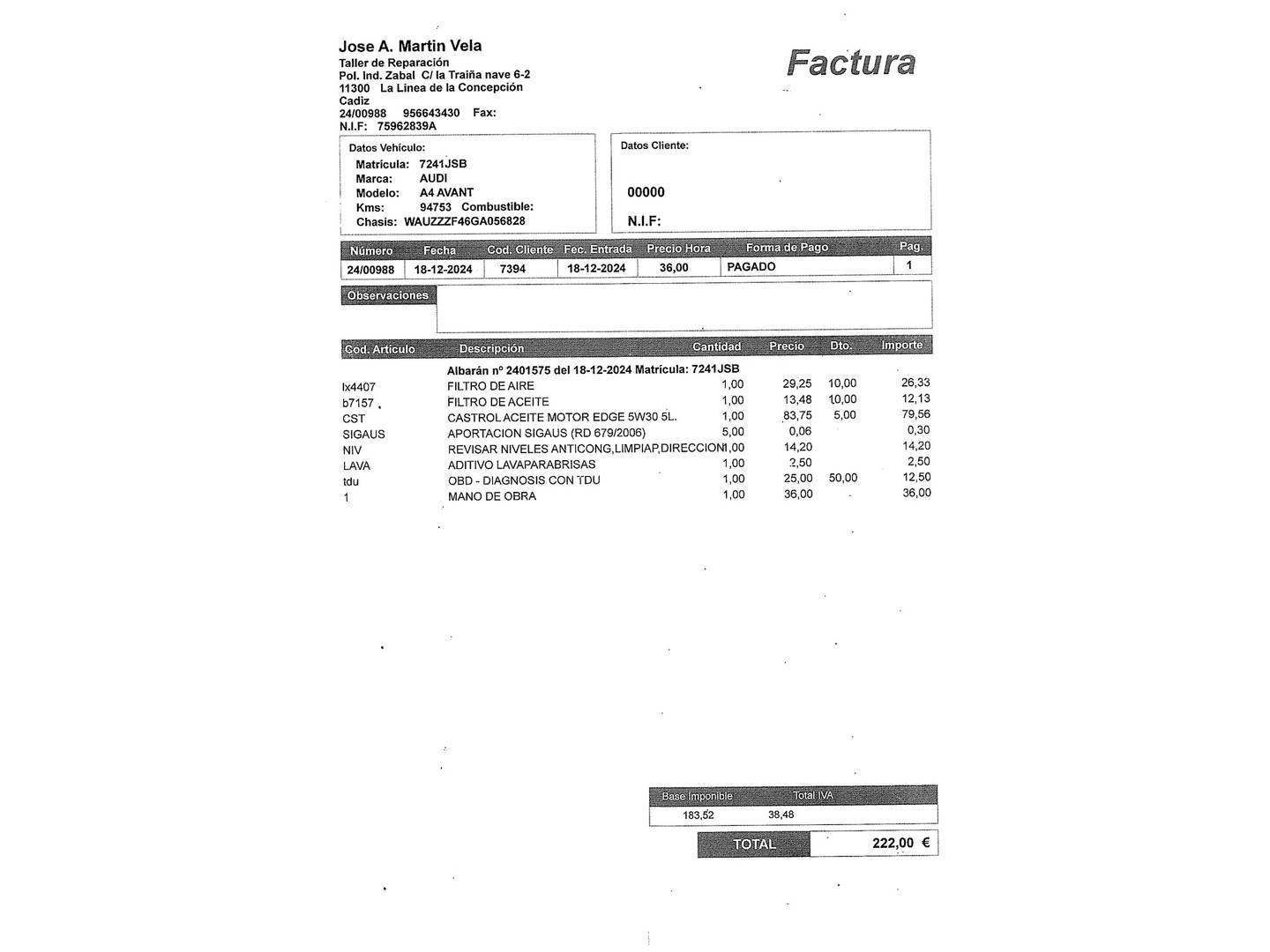 Foto del mantenimiento del Audi A4 Audi A4 Avant Advanced edition 2.0 TDI (150 CV)