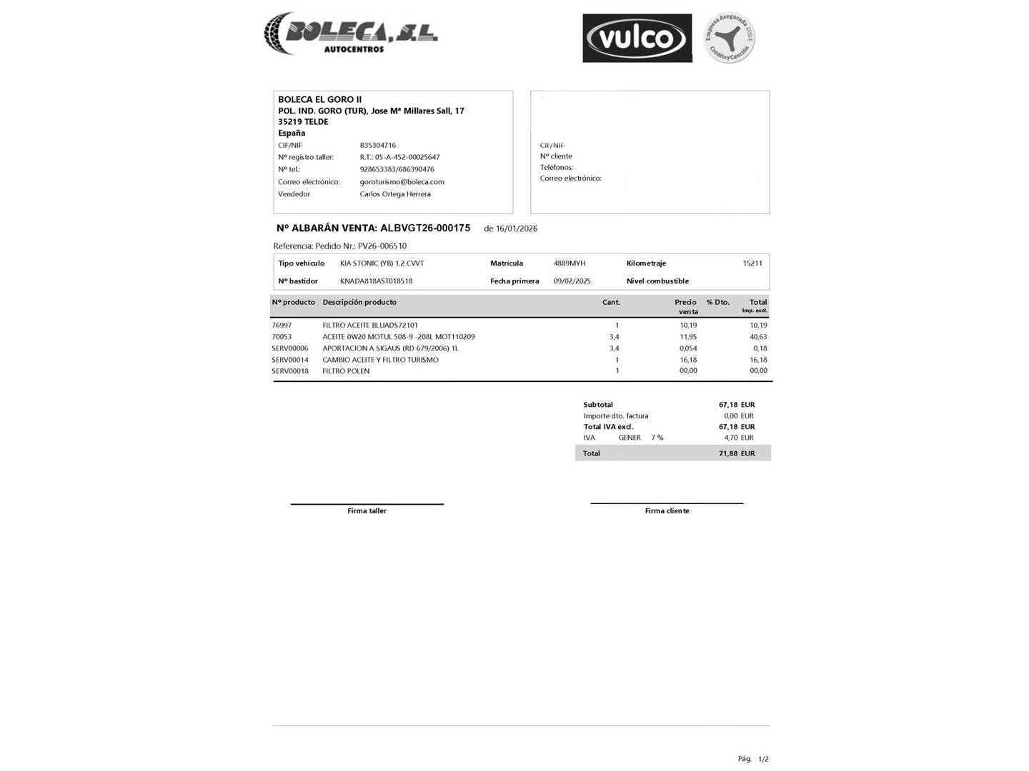 Foto del mantenimiento del KIA Stonic KIA Stonic 1.2 DPi Drive (79 CV)