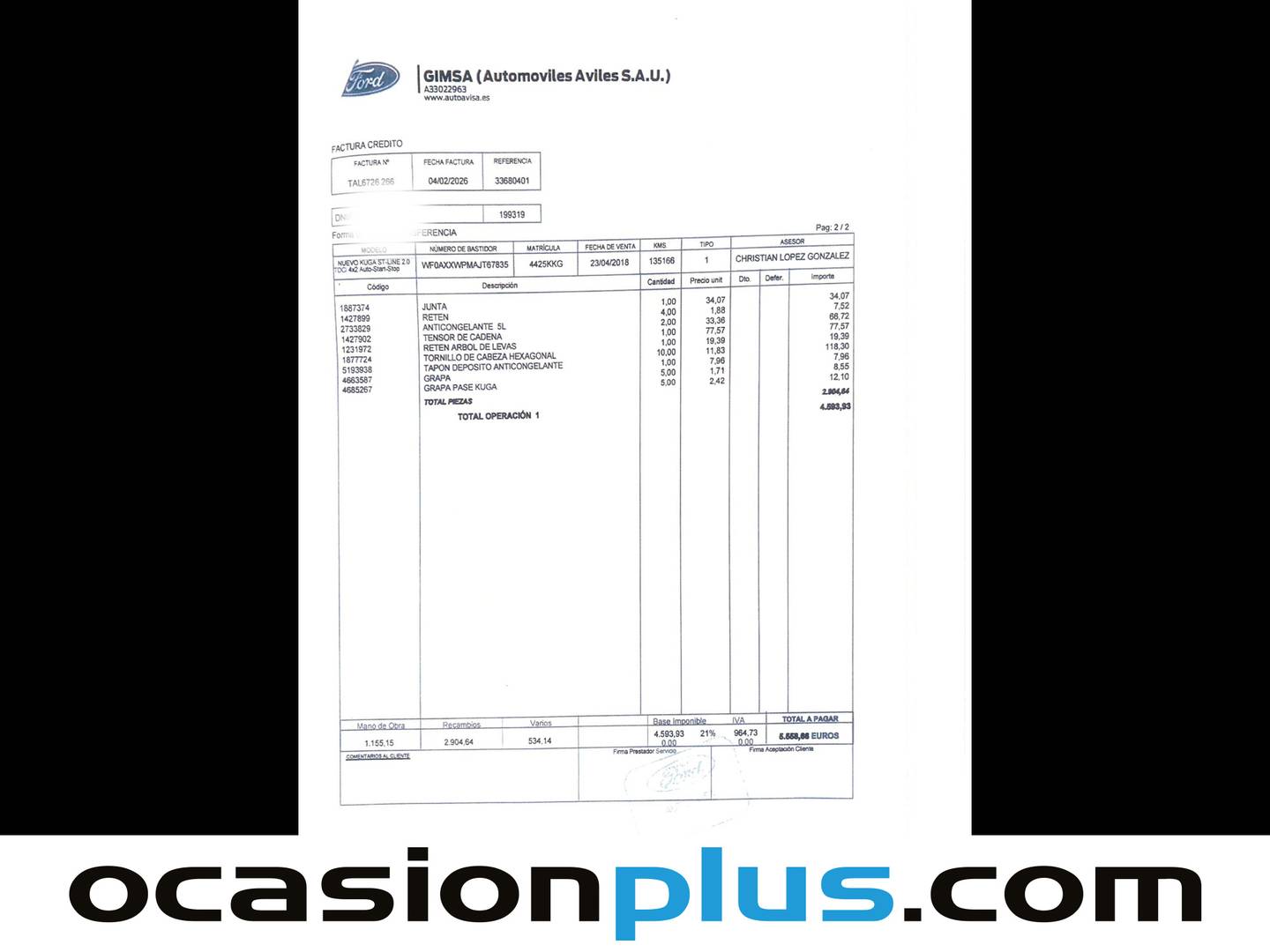 Foto del mantenimiento del Ford Kuga Ford Kuga 2.0 TDCI ST-Line 4x2 (150 CV)