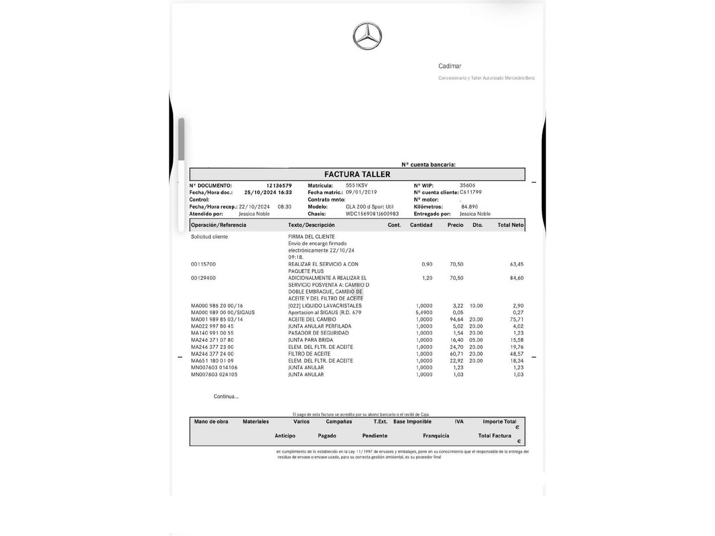 Foto del mantenimiento del Mercedes GLA Mercedes GLA GLA 200 d (136 CV)