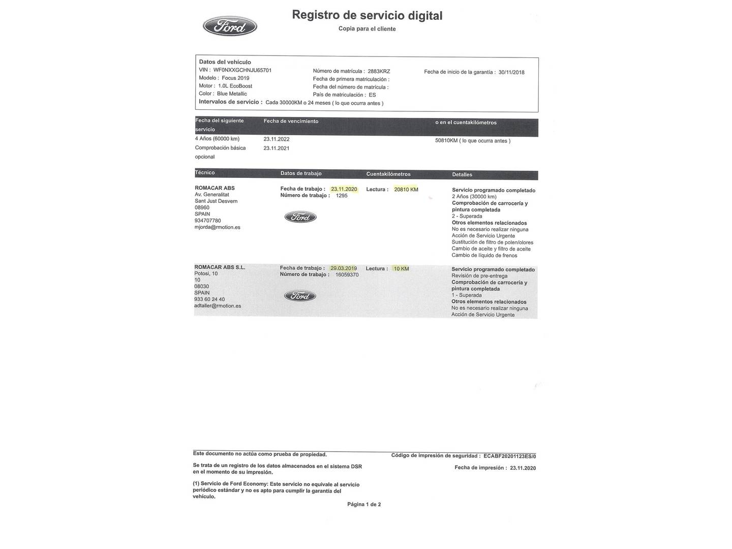 Foto del mantenimiento del Ford Focus Ford Focus 1.0 Ecoboost Trend+ (125 CV)