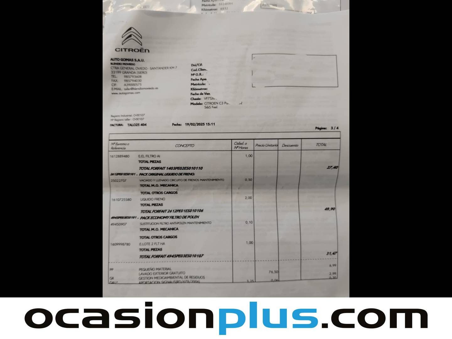 Foto del mantenimiento del Citroën C3 Citroën C3 PureTech 82 Feel (83 CV)