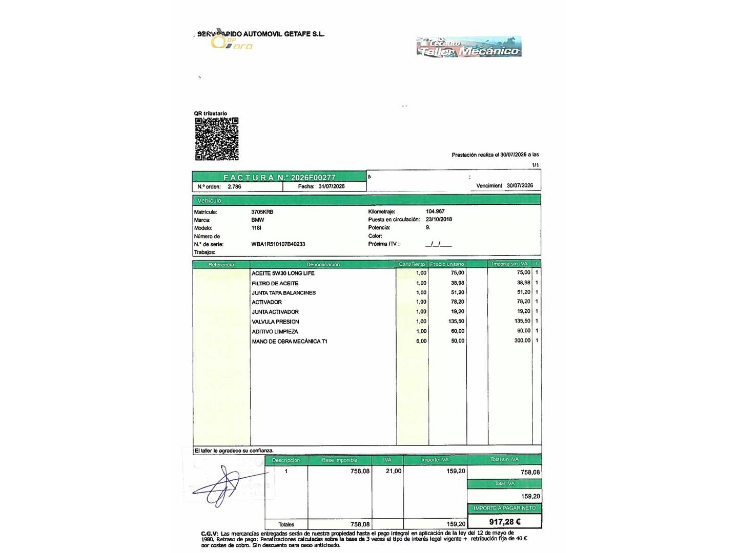 Foto del mantenimiento del BMW Serie 1 BMW Serie 1 118i (136 CV)