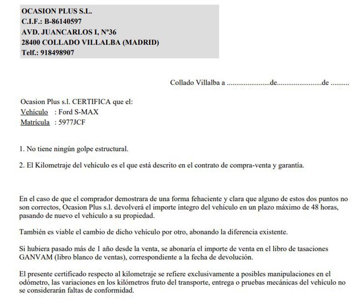 Foto del certificado del Ford S-MAX Ford S-Max 2.0 TDCI Limited Edition  7 Plazas (140 CV)