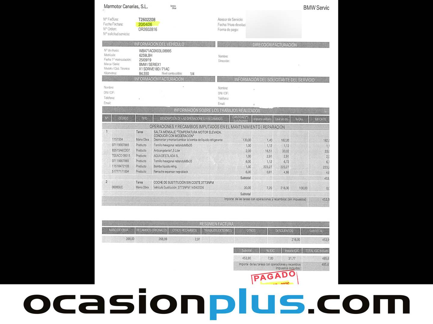 Foto del mantenimiento del BMW X1 BMW X1 sDrive18d (150 CV)