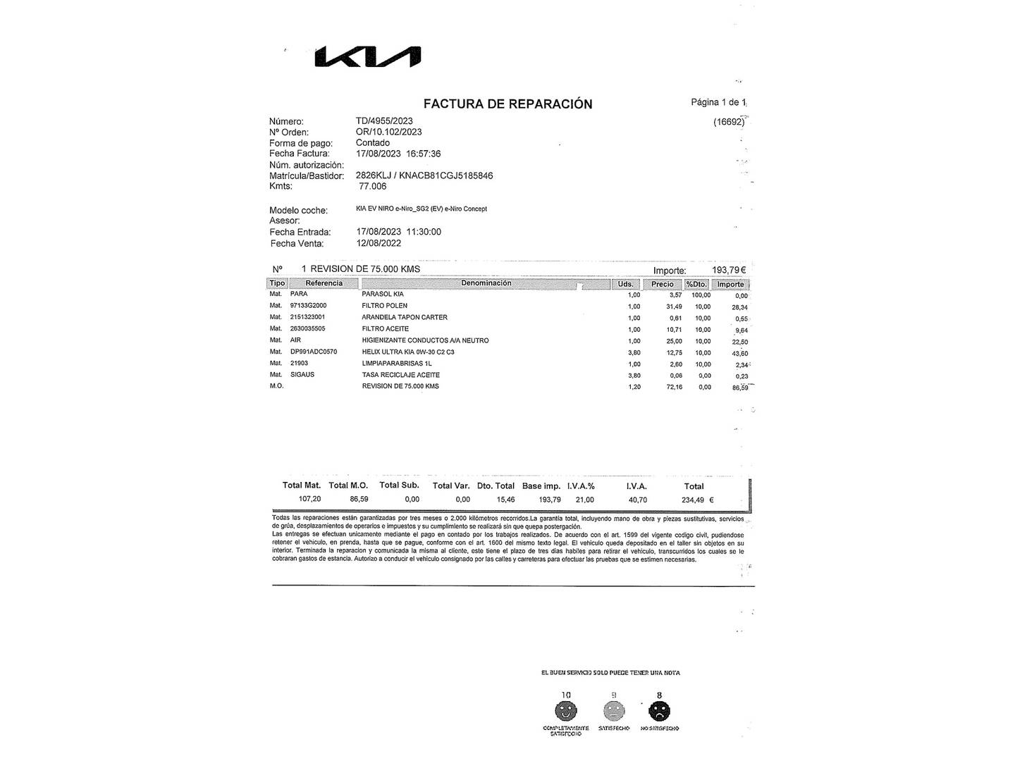 Foto del mantenimiento del KIA Niro KIA Niro 1.6 GDi HEV Drive (141 CV)