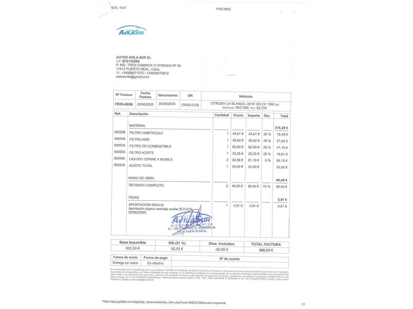 Foto del mantenimiento del Citroën C4 Picasso Citroën C4 Picasso BlueHDi 120 Feel (120 CV)