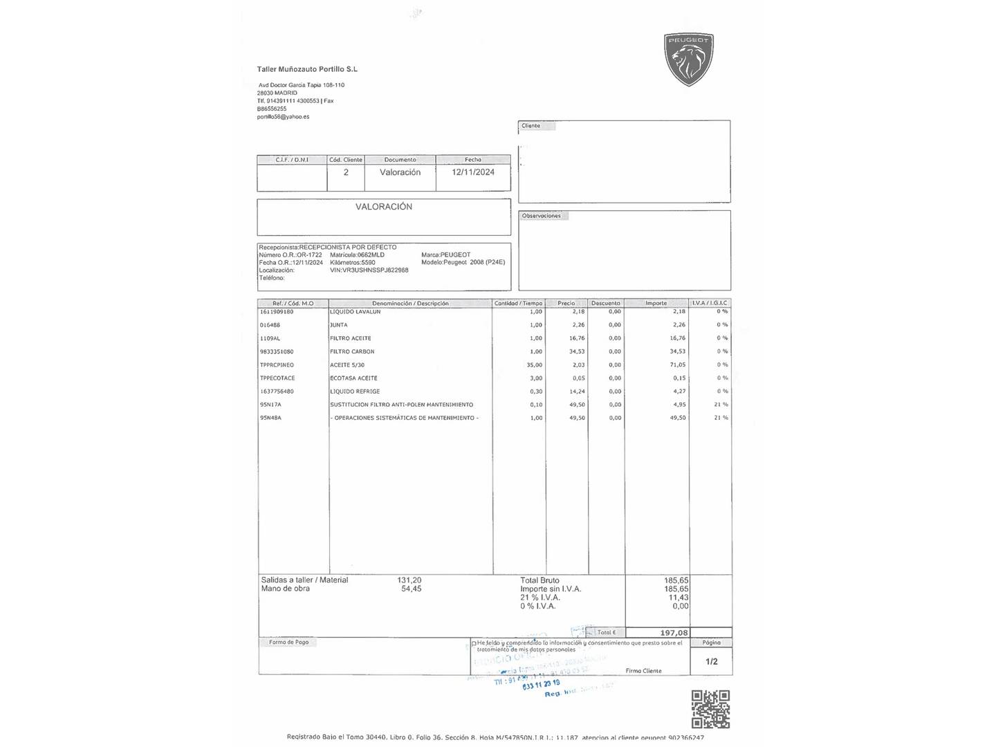 Foto del mantenimiento del Peugeot 2008 Peugeot 2008 PureTech 130 S&S Allure EAT8 (130 CV)