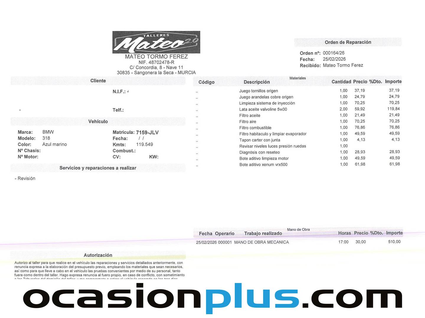 Foto del mantenimiento del BMW Serie 3 BMW Serie 3 318d (150 CV)