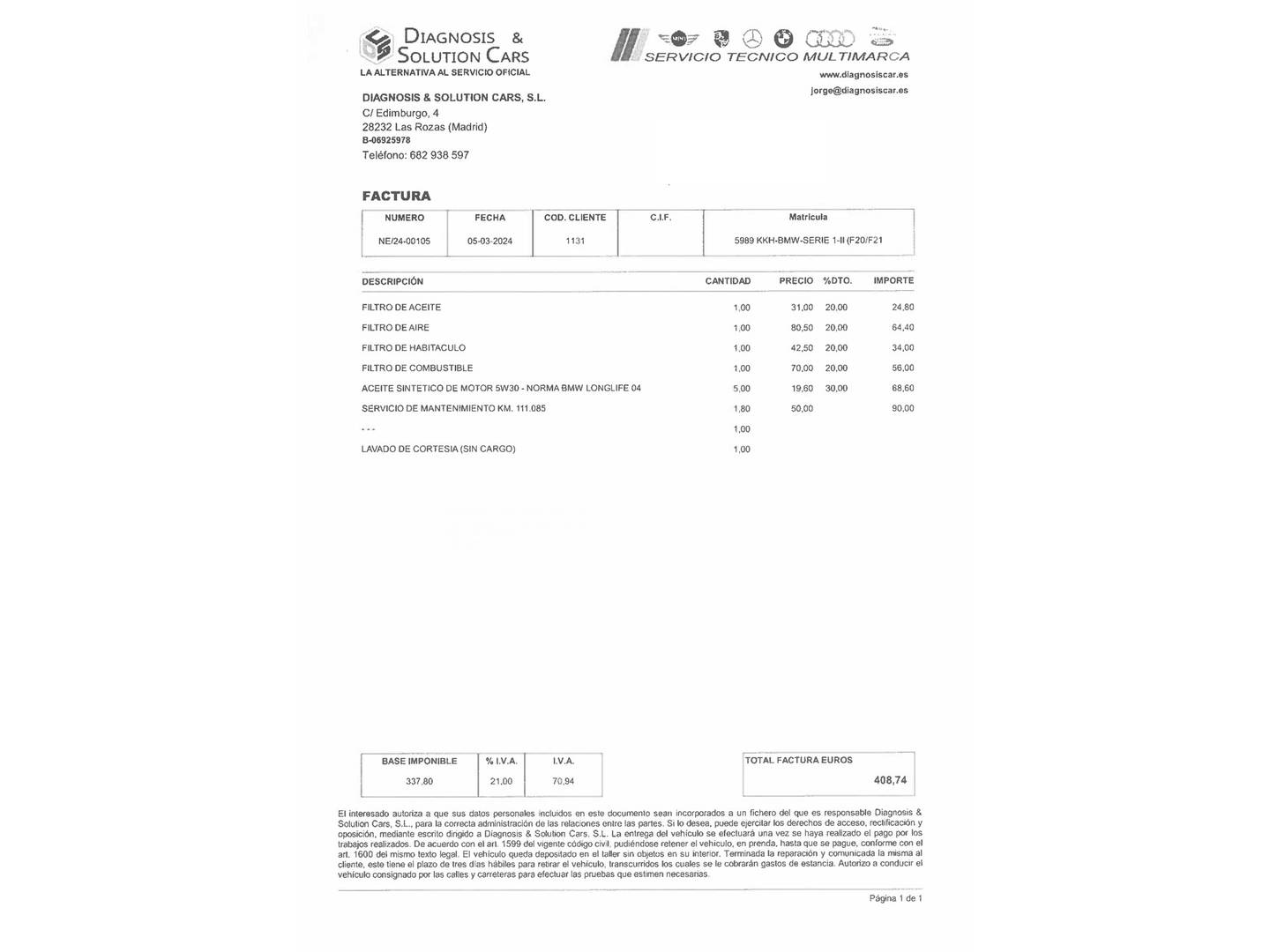Foto del mantenimiento del BMW Serie 1 BMW Serie 1 118d (150 CV)