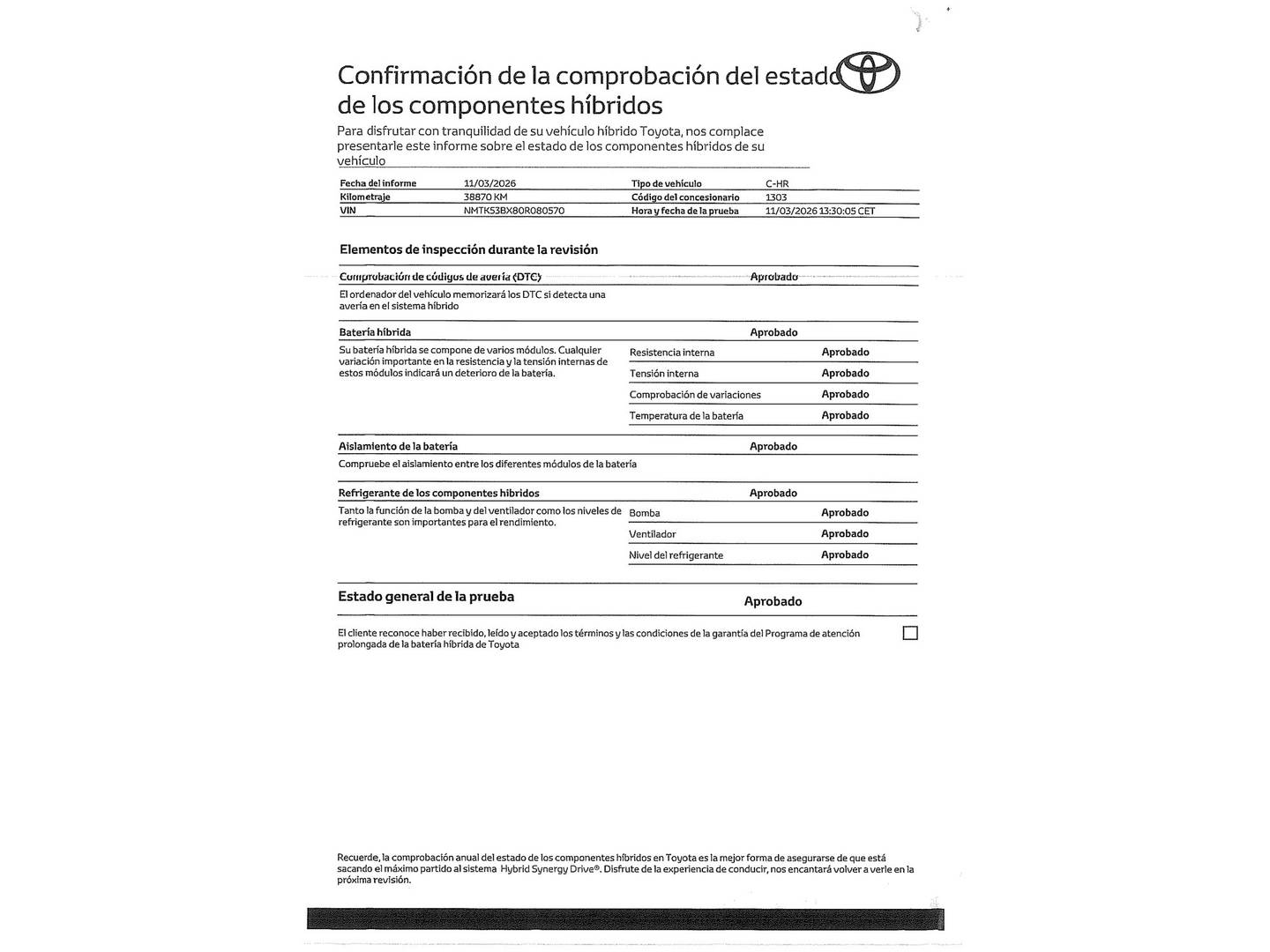 Foto del mantenimiento del Toyota C-HR Toyota C-HR 180H Advance (184 CV)
