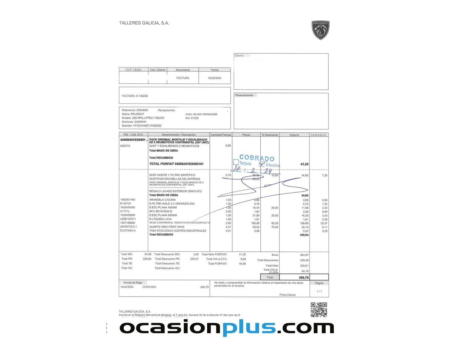 Foto del mantenimiento del Peugeot 208 Peugeot 208 PureTech 110 S&S Allure EAT6 (110 CV)