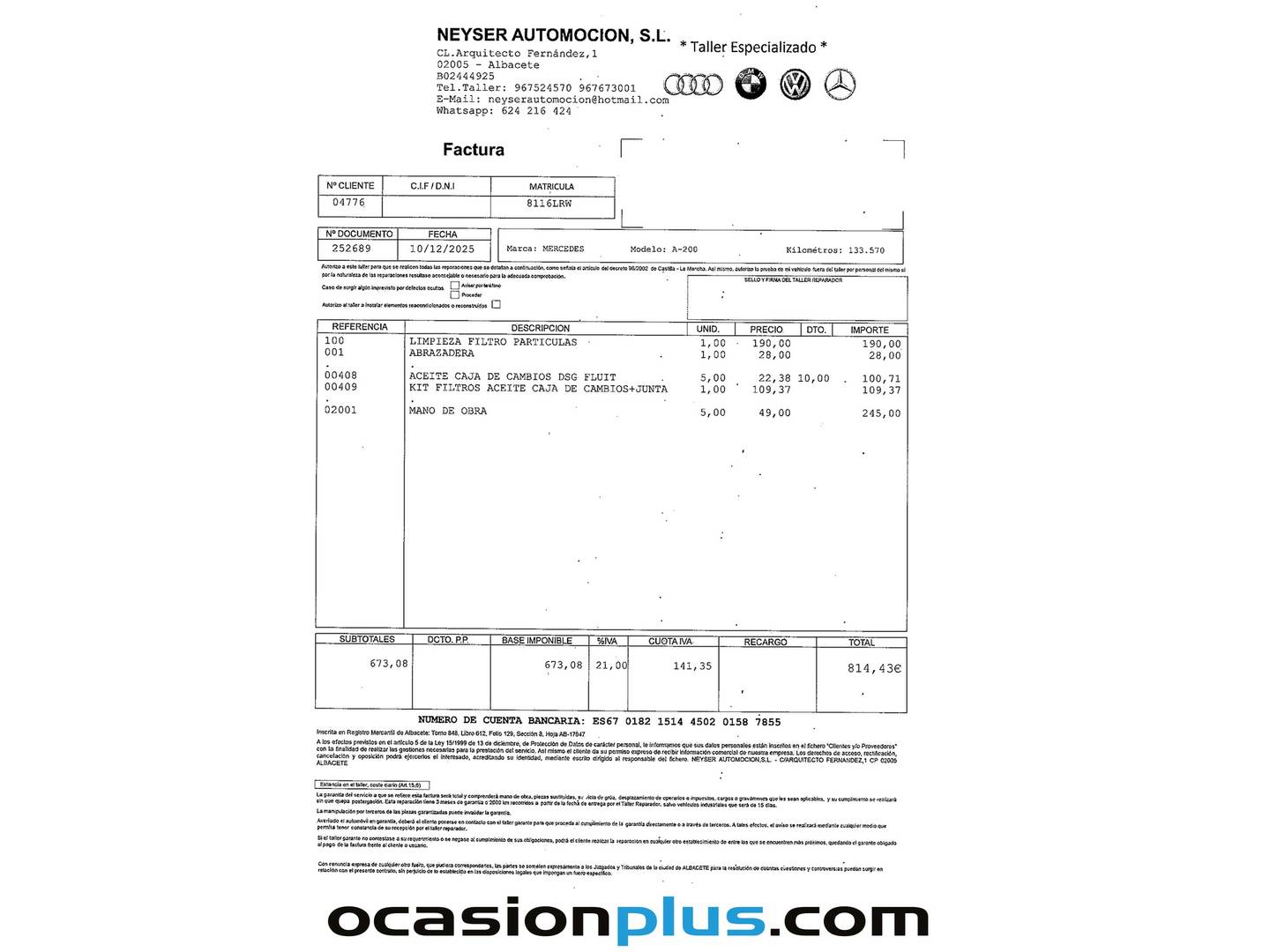 Foto del mantenimiento del Mercedes Clase A Mercedes Clase A 200 d Style (136 CV)