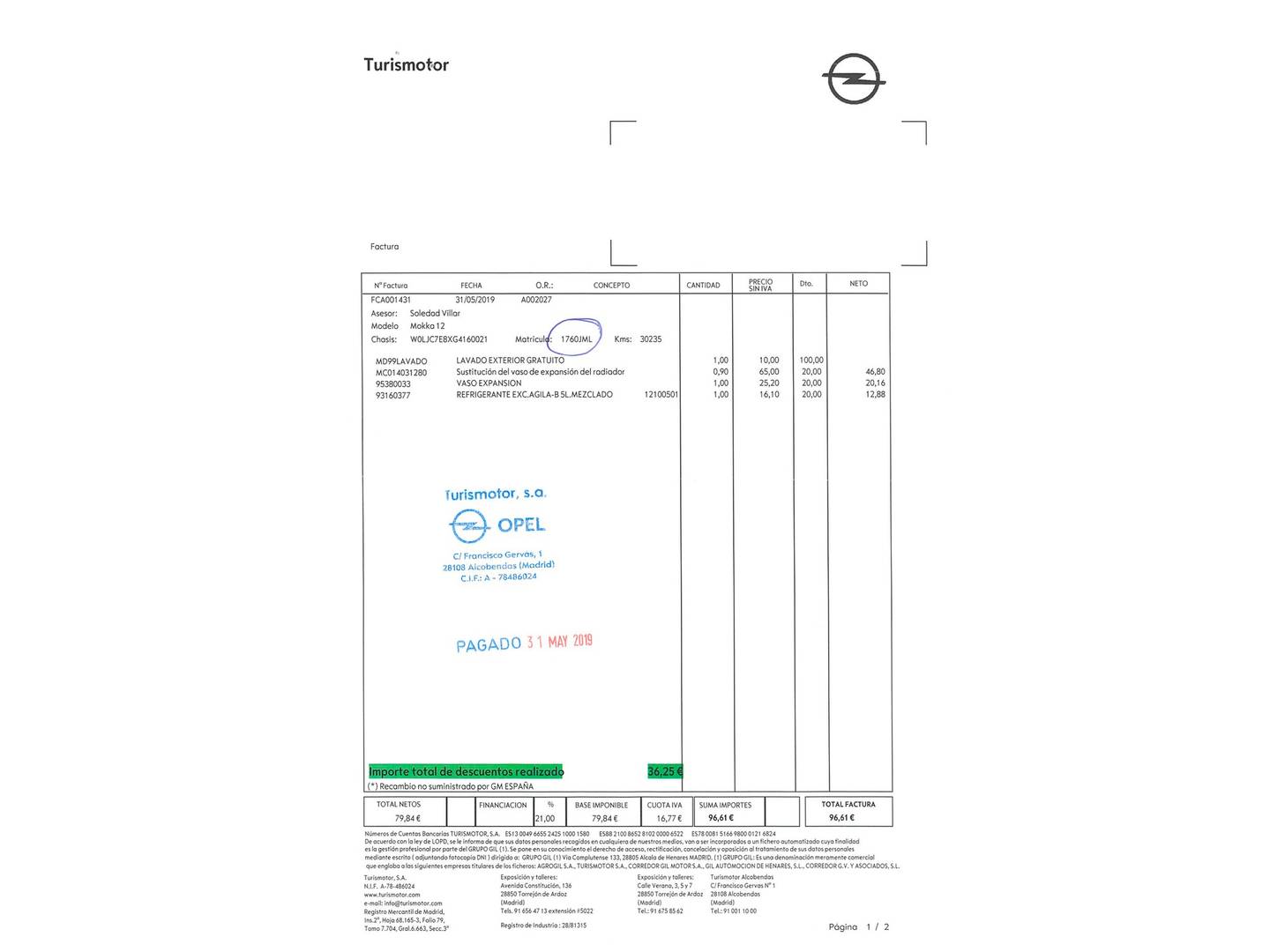 Foto del mantenimiento del Opel Mokka Opel Mokka 1.4 Turbo S&S Selective 4x2 (140 CV)