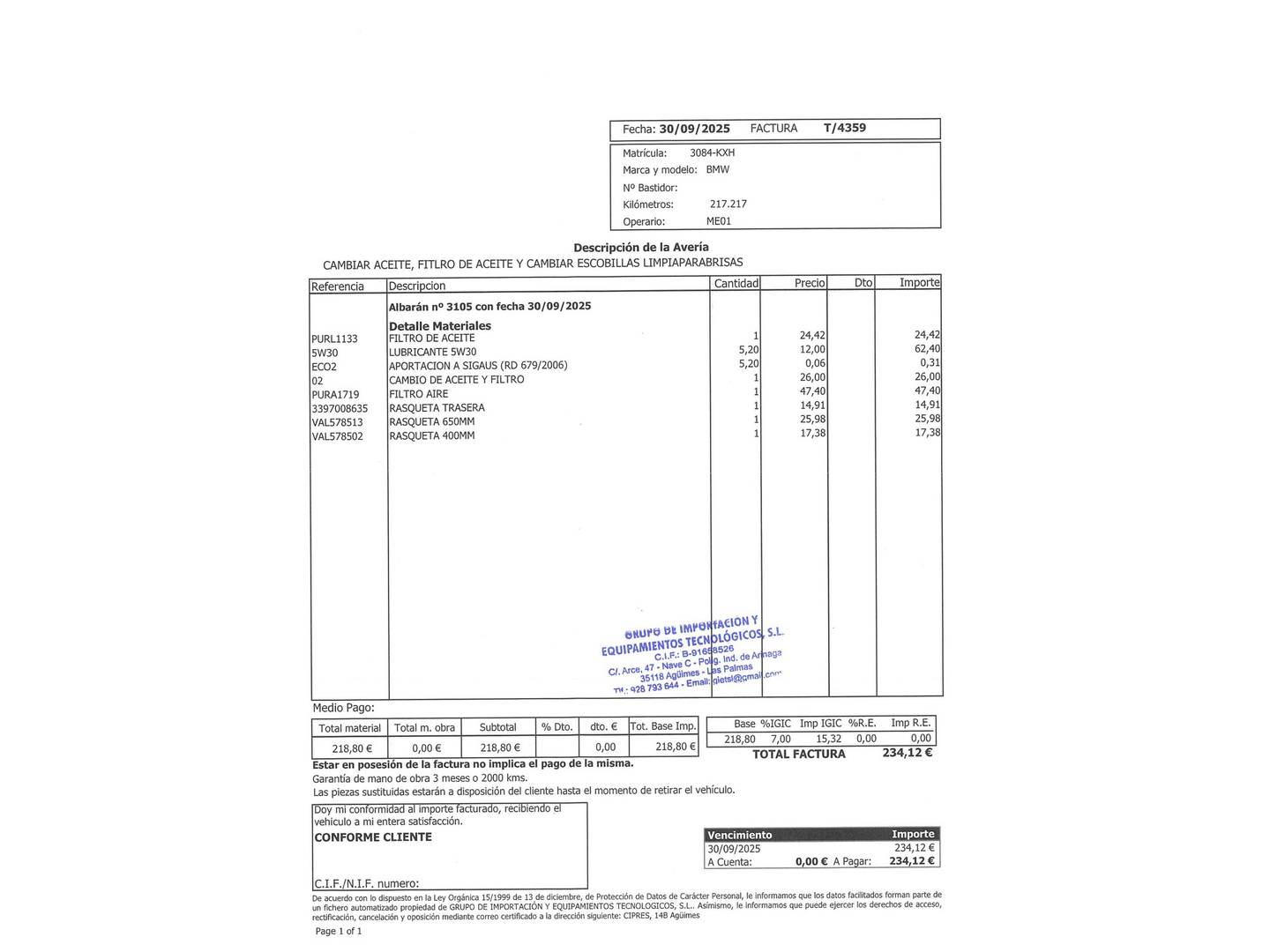 Foto del mantenimiento del BMW X1 BMW X1 sDrive16d (116 CV)