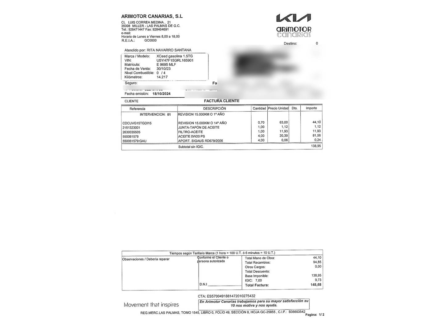 Foto del mantenimiento del KIA XCeed KIA XCeed 1.5 GDi GT-line (160CV) DCT 5P