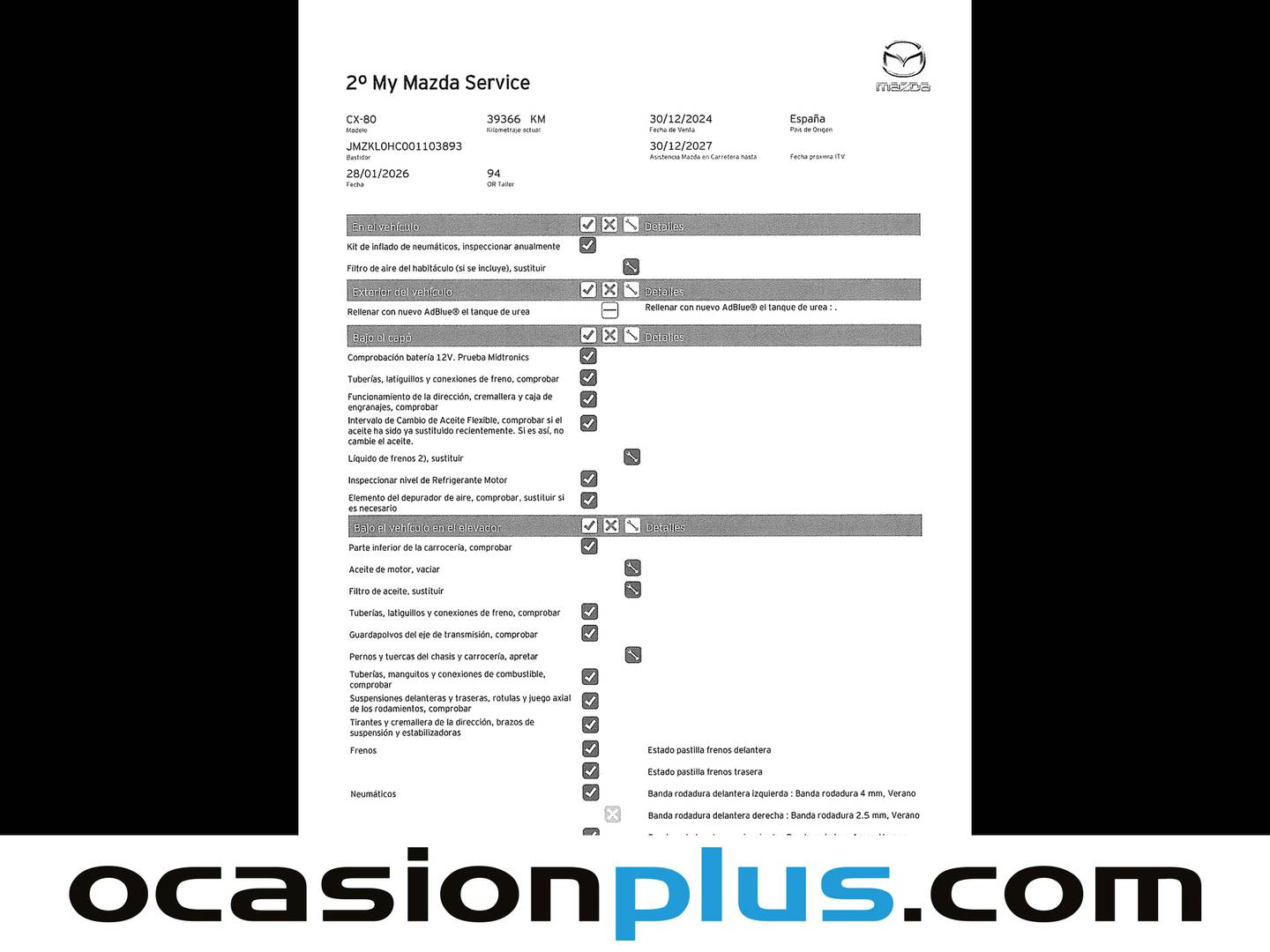 Foto del mantenimiento del Mazda CX-80 Mazda CX-80 e-SKYACTIV D MHEV Exclusive-Line Plus (254 CV) 7 Plazas