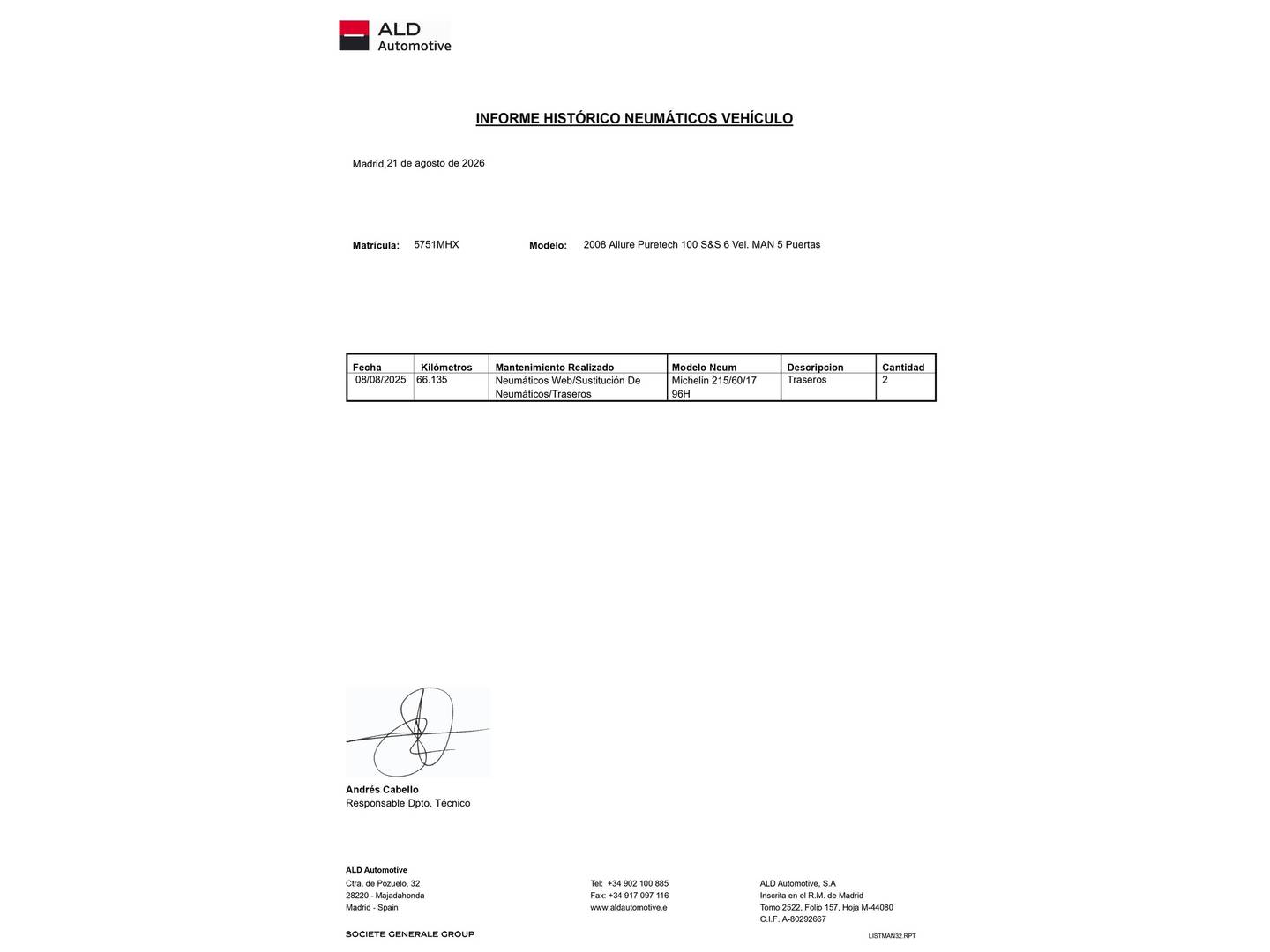 Foto del mantenimiento del Peugeot 2008 Peugeot 2008 PureTech 100 S&S Allure (100 CV)