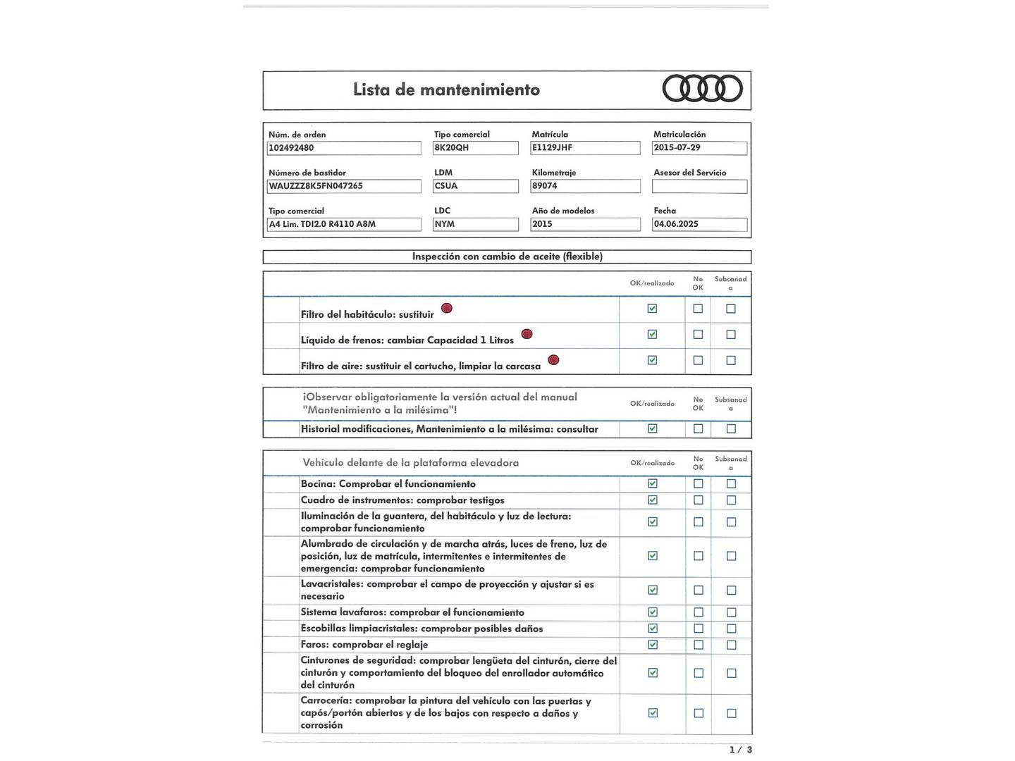 Foto del mantenimiento del Audi A4 Audi A4 S line edition 2.0 TDI clean diesel (150 CV) multitronic