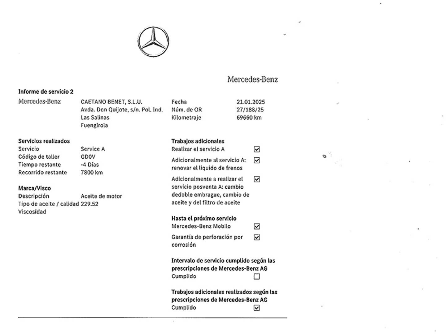 Foto del mantenimiento del Mercedes GLA Mercedes-Benz GLA 200 d (136 CV)