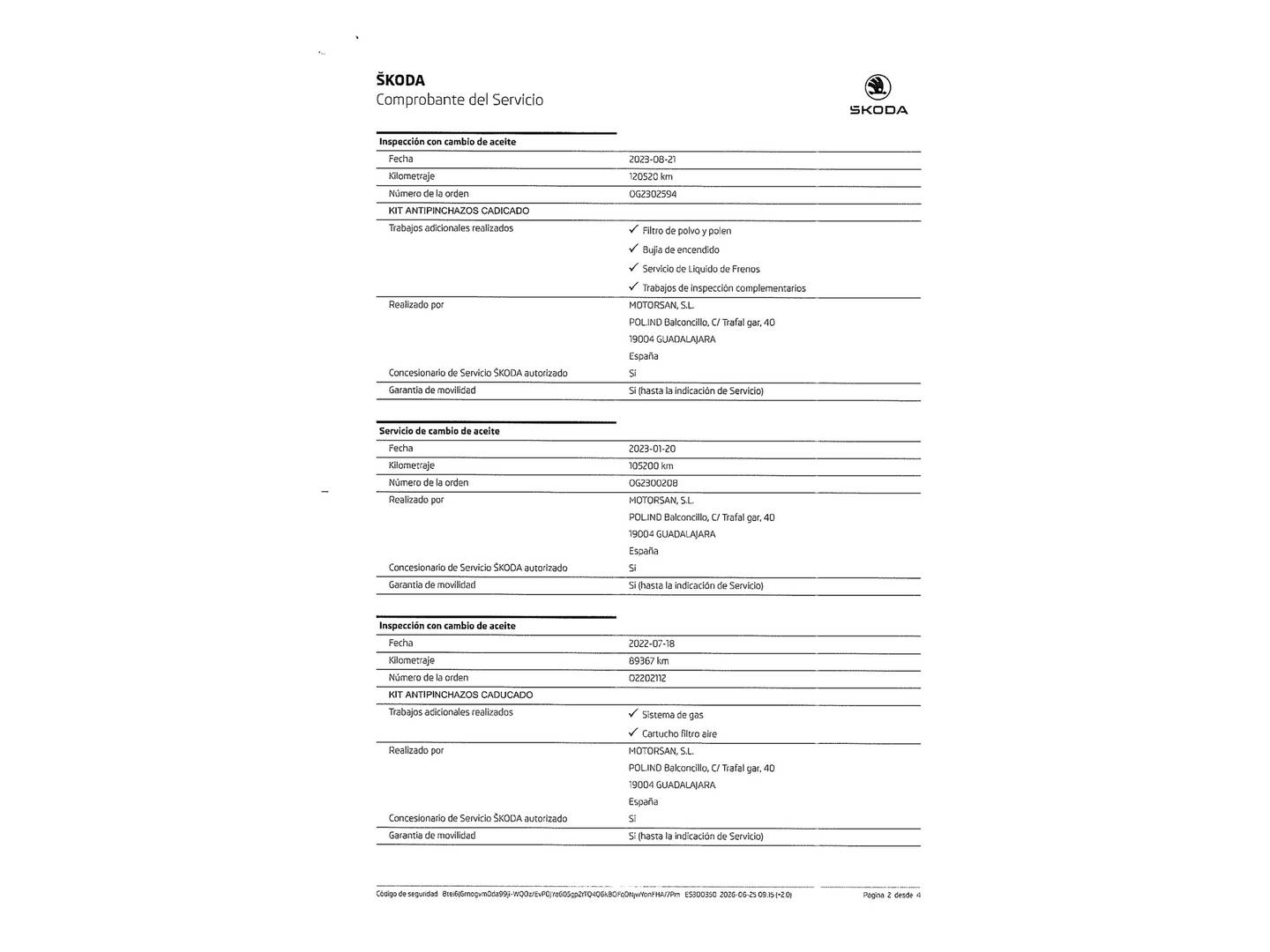 Foto del mantenimiento del Skoda Octavia Skoda Octavia 1.4 TSI CNG Like (110 CV)