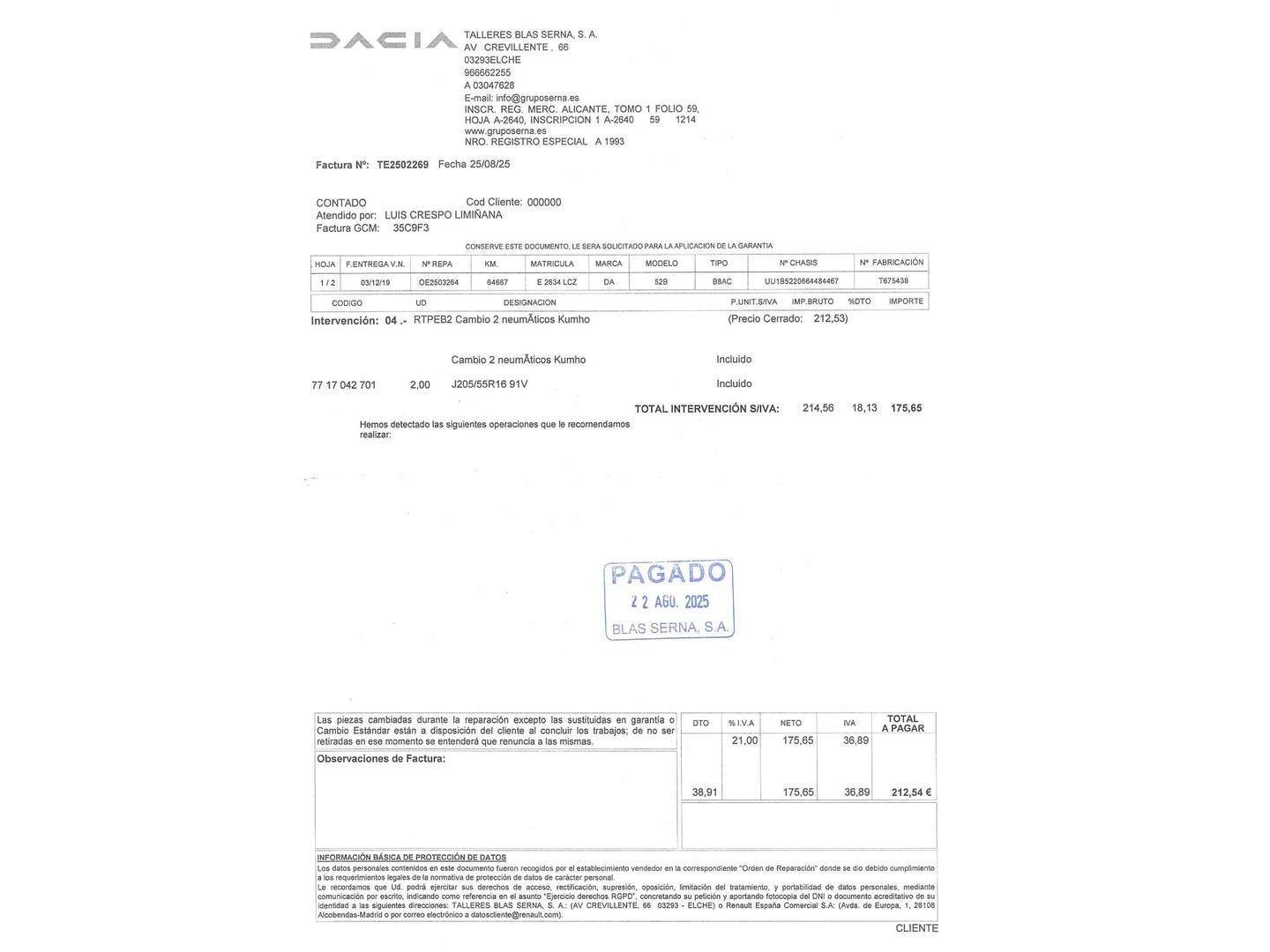 Foto del mantenimiento del Dacia Sandero Dacia Sandero Serie Limitada Xplore TCe (90 CV)