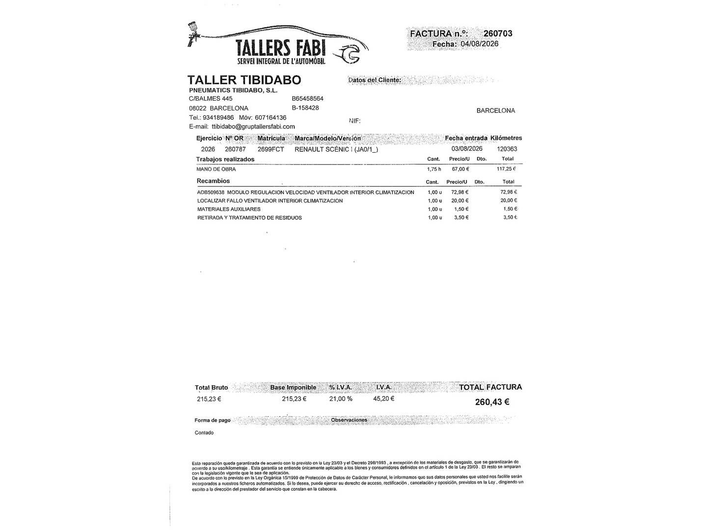 Foto del mantenimiento del Renault Scénic Renault Scenic 1.5 dCi Emotion (105 CV)