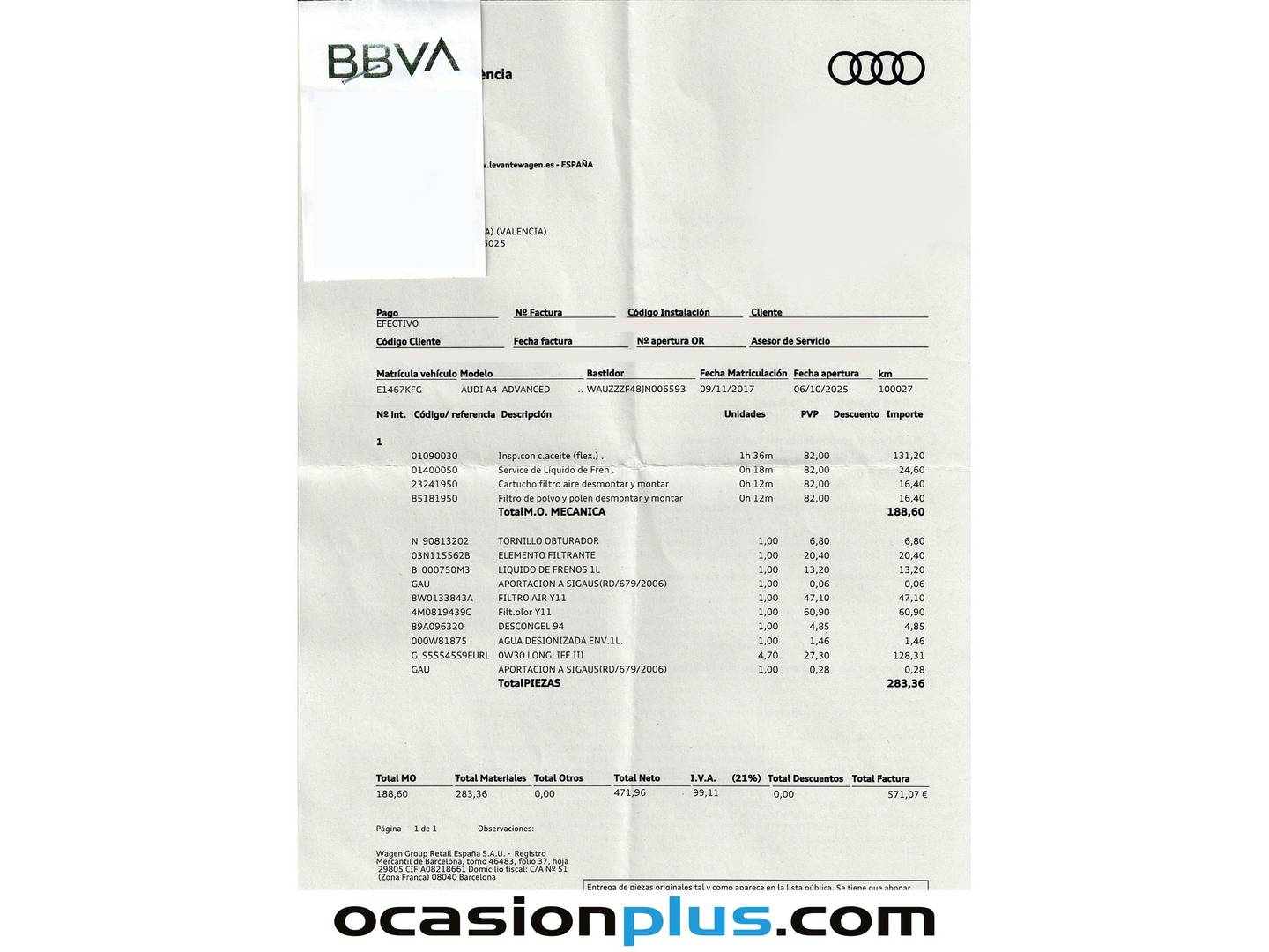 Foto del mantenimiento del Audi A4 Audi A4 Advanced edition 2.0 TDI (150 CV) S tronic