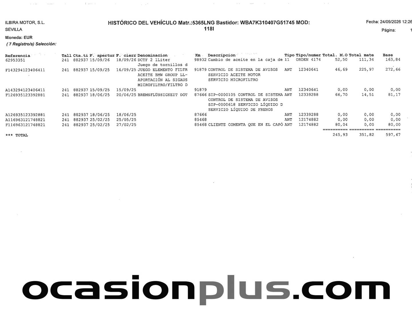 Foto del mantenimiento del BMW Serie 1 BMW Serie 1 118i (140 CV) Pack M