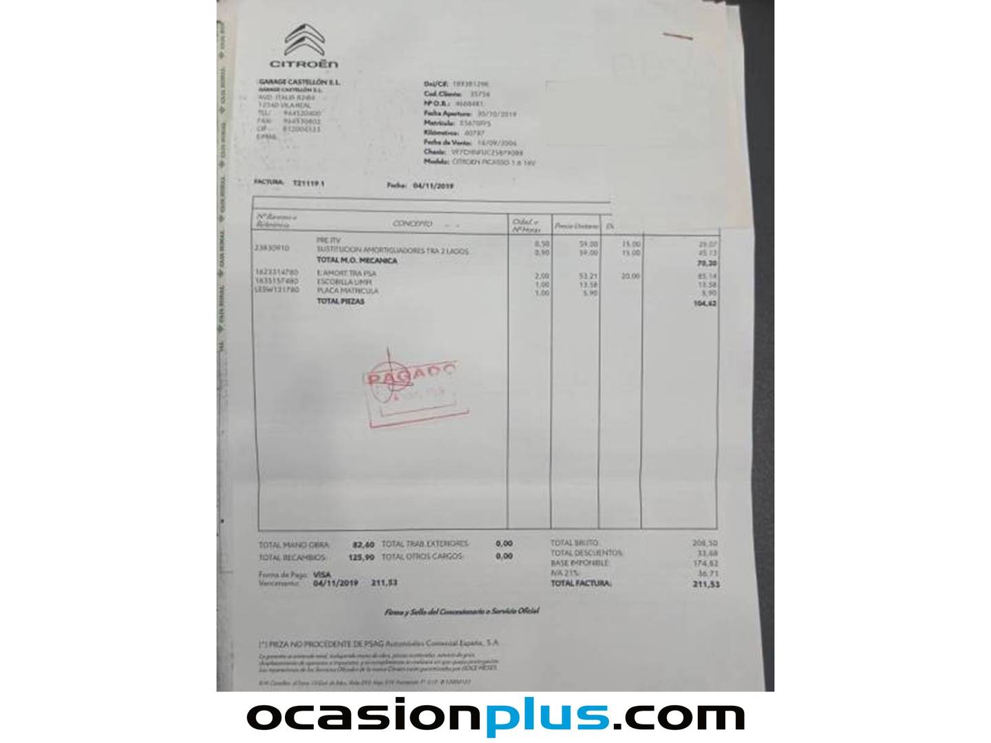 Foto del mantenimiento del Citroën Xsara Picasso Citroën Xsara Picasso 1.6i Exclusive (110 CV)