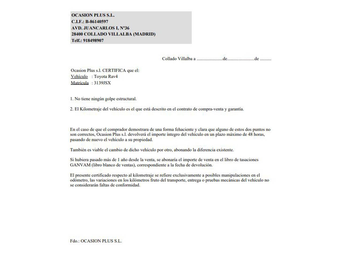 Foto del certificado del Toyota Rav4 Toyota Rav4 2.5l hybrid Advance Pack Drive 2WD (197 CV)