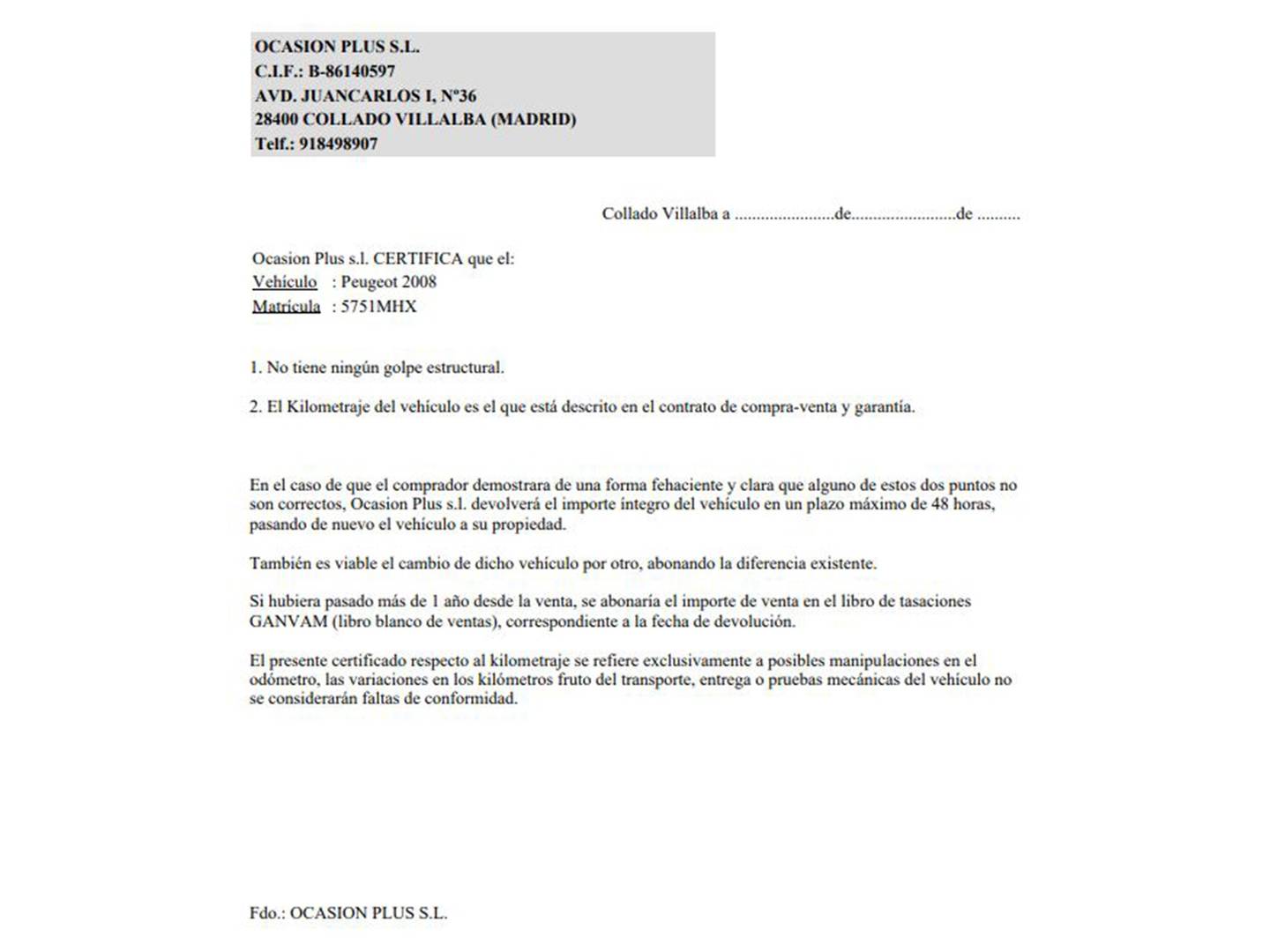 Foto del certificado del Peugeot 2008 Peugeot 2008 PureTech 100 S&S Allure (100 CV)