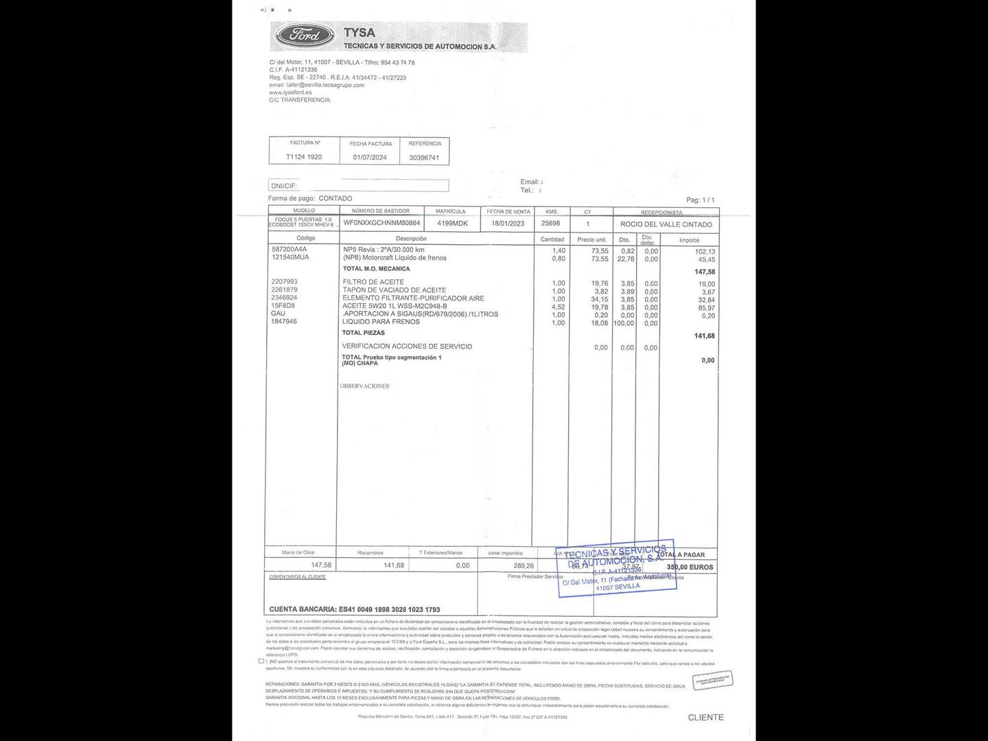 Foto del mantenimiento del Ford Focus Ford Focus 1.0 Ecoboost MHEV ST-Line (125 CV)