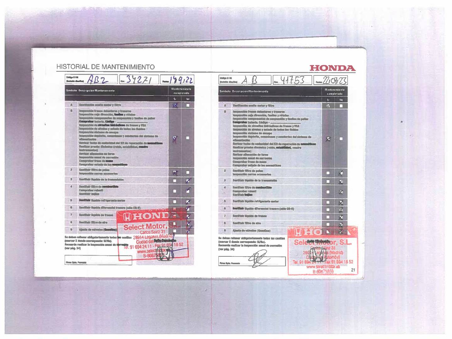 Foto del mantenimiento del Honda Civic Honda Civic 1.0 I-VTEC TURBO Elegance Navi (129 CV)