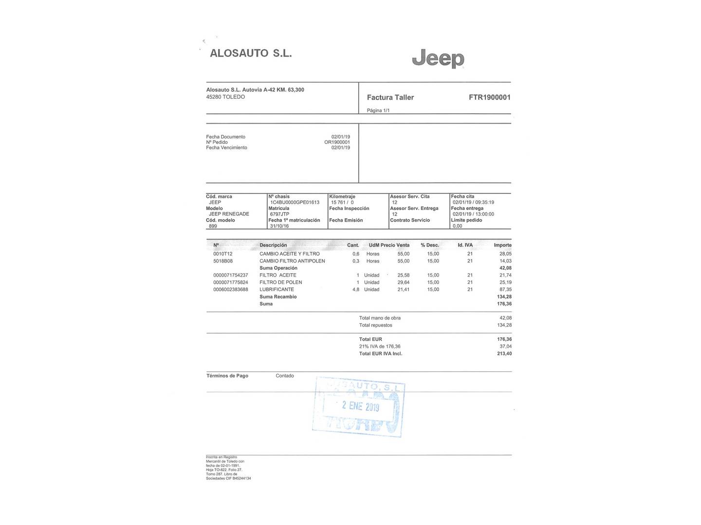 Foto del mantenimiento del Jeep Renegade Jeep Renegade 1.6 Multijet Dawn of Justice 4x2 (120 CV)