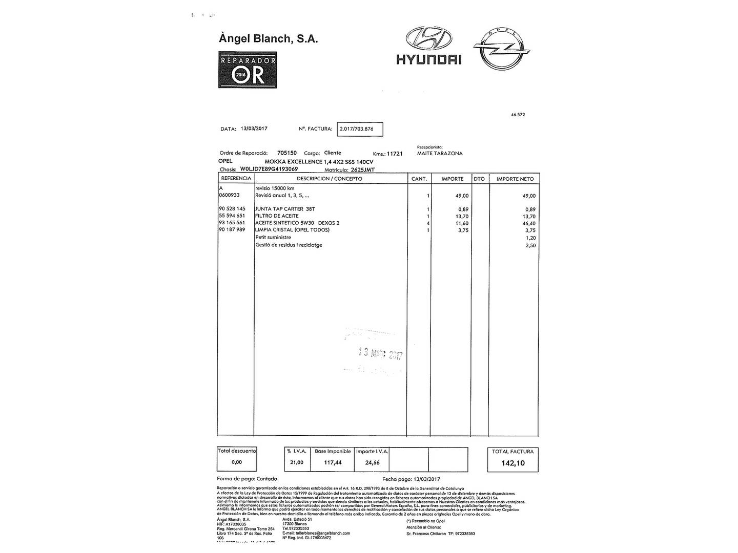 Foto del mantenimiento del Opel Mokka Opel Mokka Mokka 1.4 Turbo S&S Excellence 4x2 (140 CV)