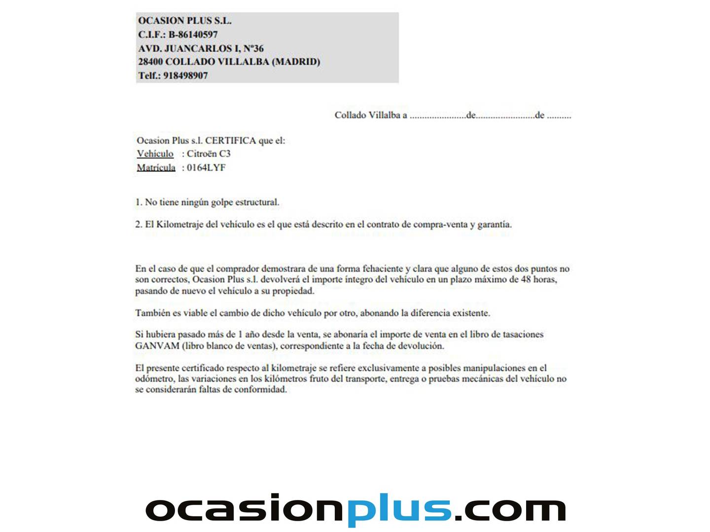 Foto del certificado del Citroën C3 Citroën C3 BlueHDi 100 S&S Shine (102 CV)