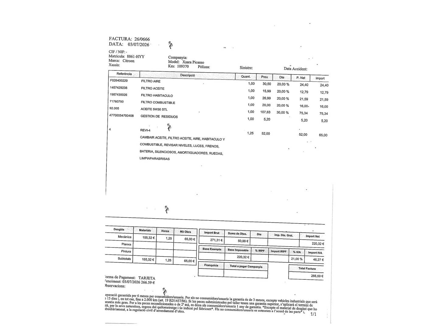 Foto del mantenimiento del Citroën C4 Picasso Citroën C4 Picasso 1.6 e-HDI Intensive (115 CV)